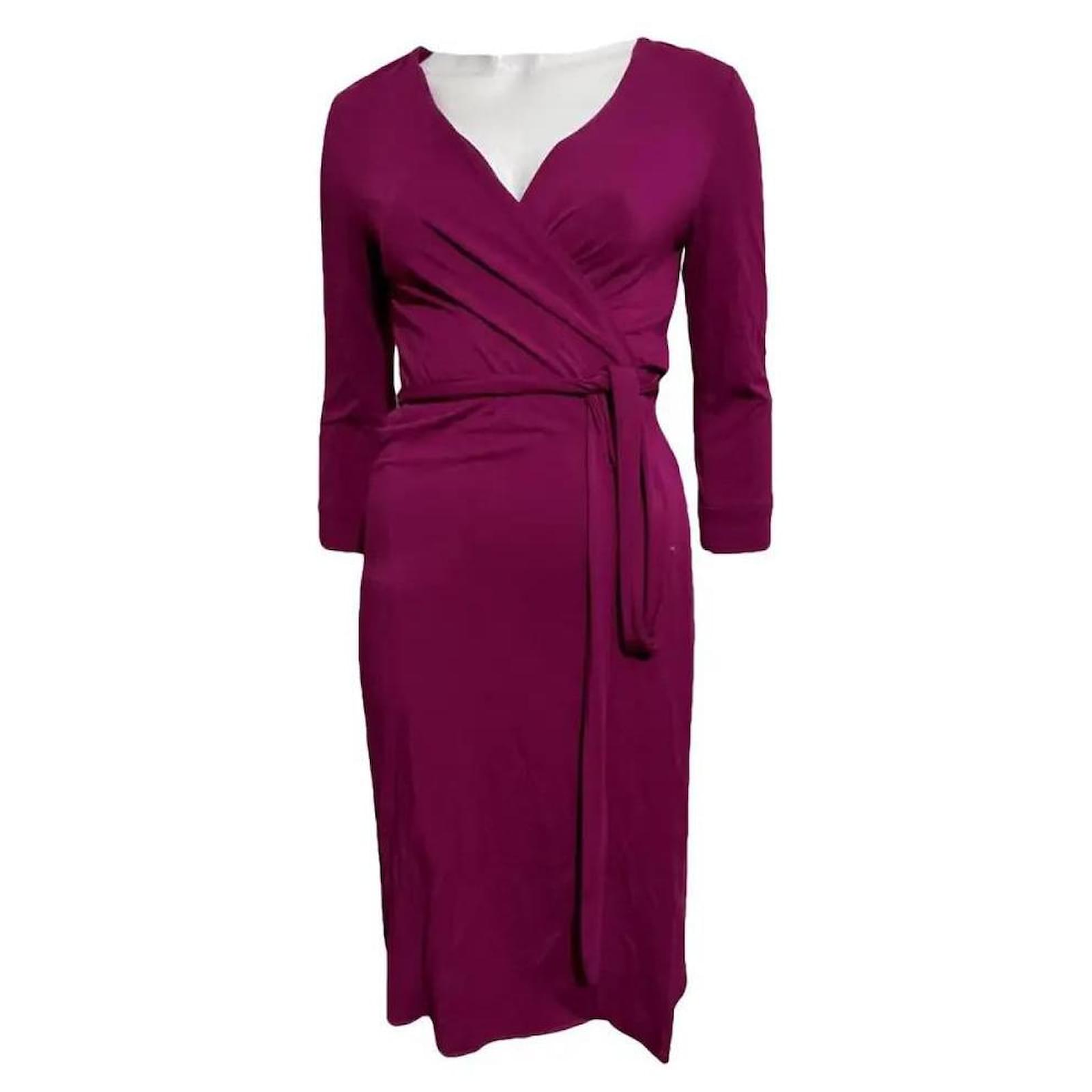 fitted lace wedding dress Odelia Jersey Paisley Purple Print Faux Wrap Dress main image 1
