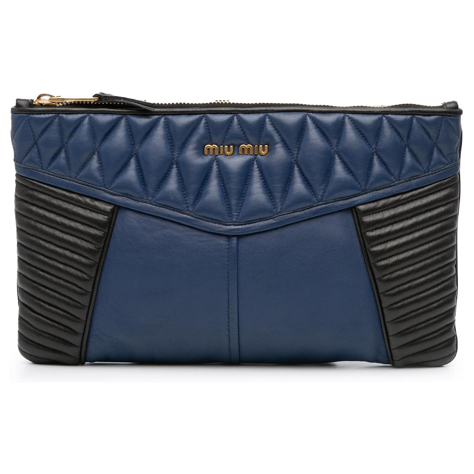 Miu Miu Blue Matelasse Nappa Biker Clutch Leather ref