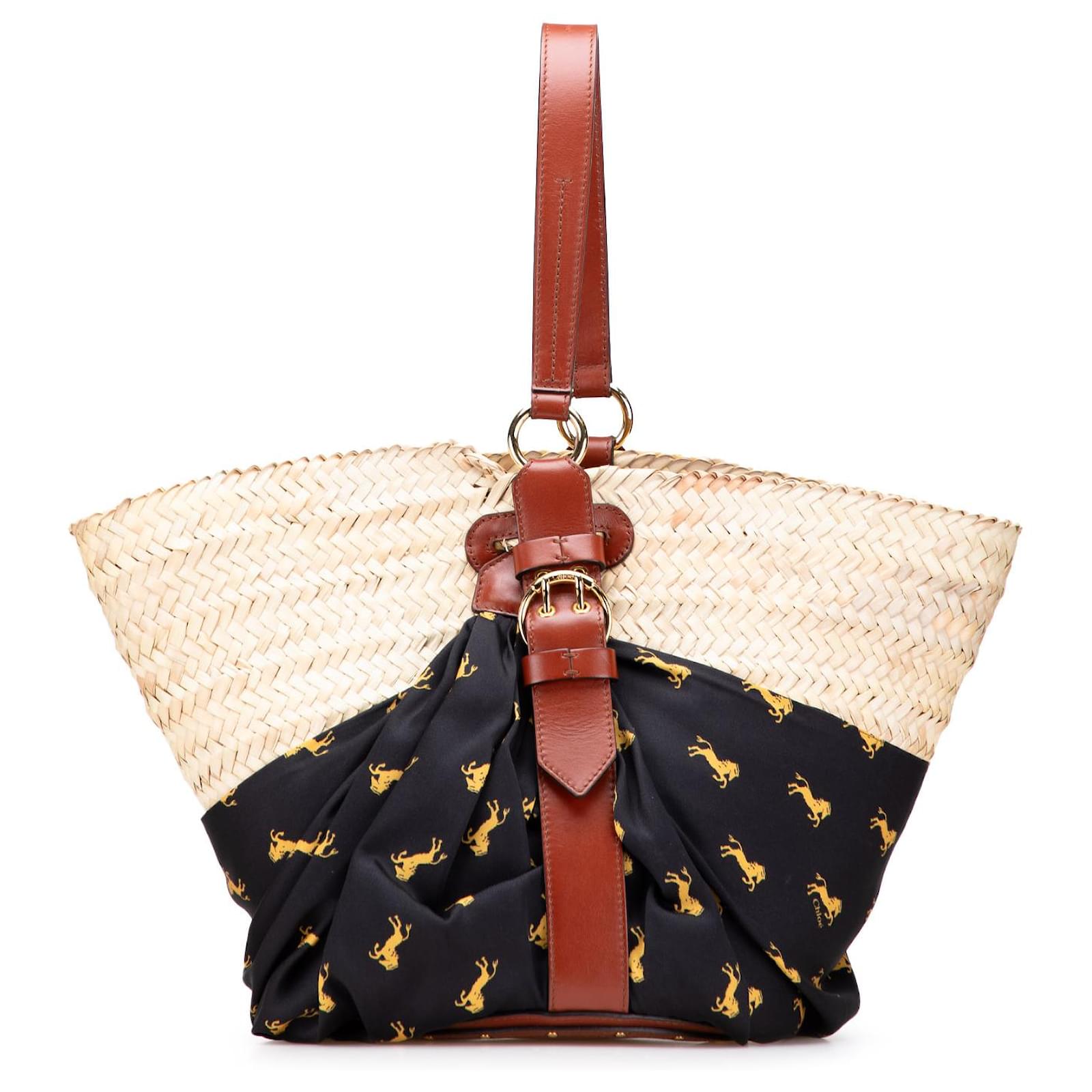 かごバッグ CHLOE BROWN RAFFIA MINI HORSE SATCHEL Chloé Brown Medium Raffia Little Horses Panier Basket Beige