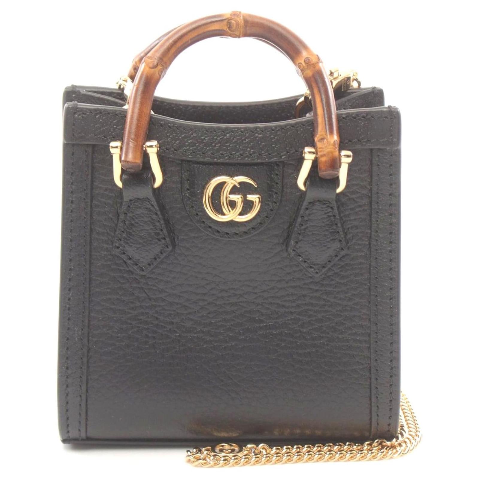Gucci Diana Super Mini Leather Handbag Black Pony-style