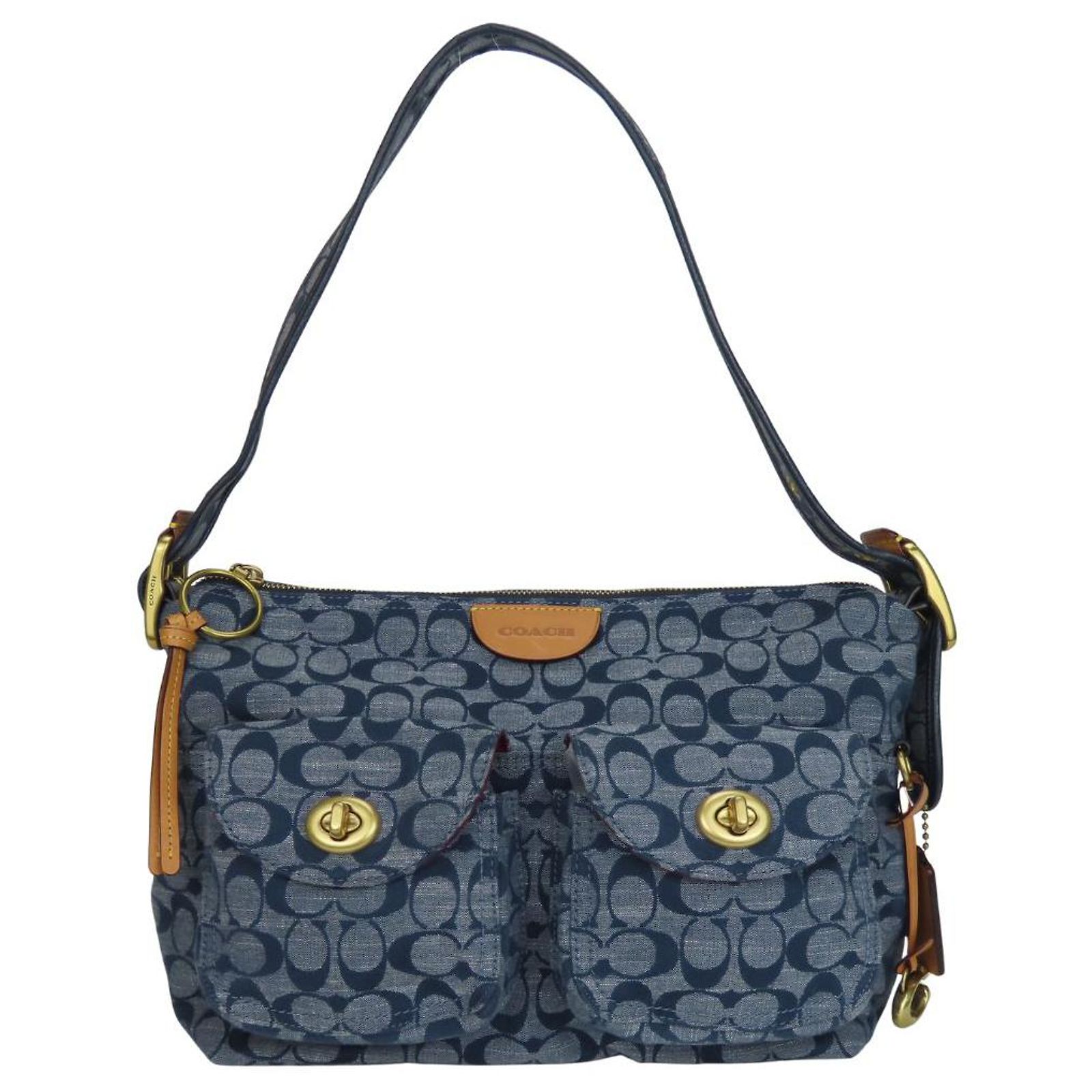 Coach Signature canvas leather shoulder bag Blue Cloth ref 
