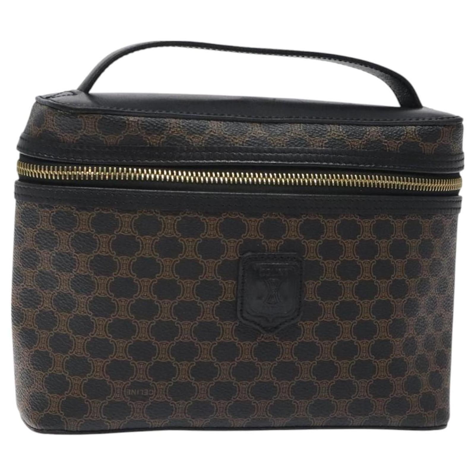 Céline CELINE Macadam Canvas Vanity Pouch PVC Leather Black