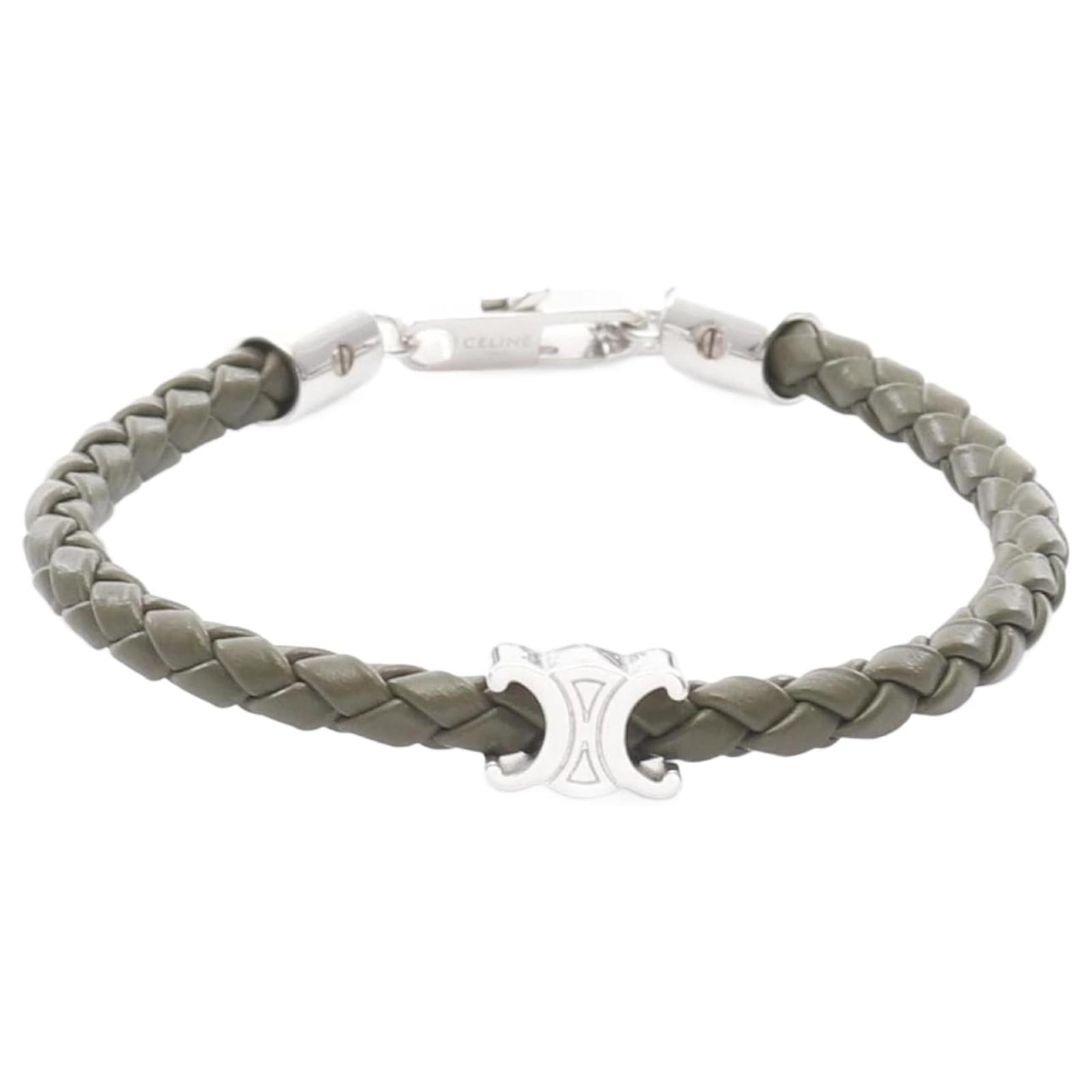 Céline CELINE Triomphe Beach Bracelet Silvery Green Leather