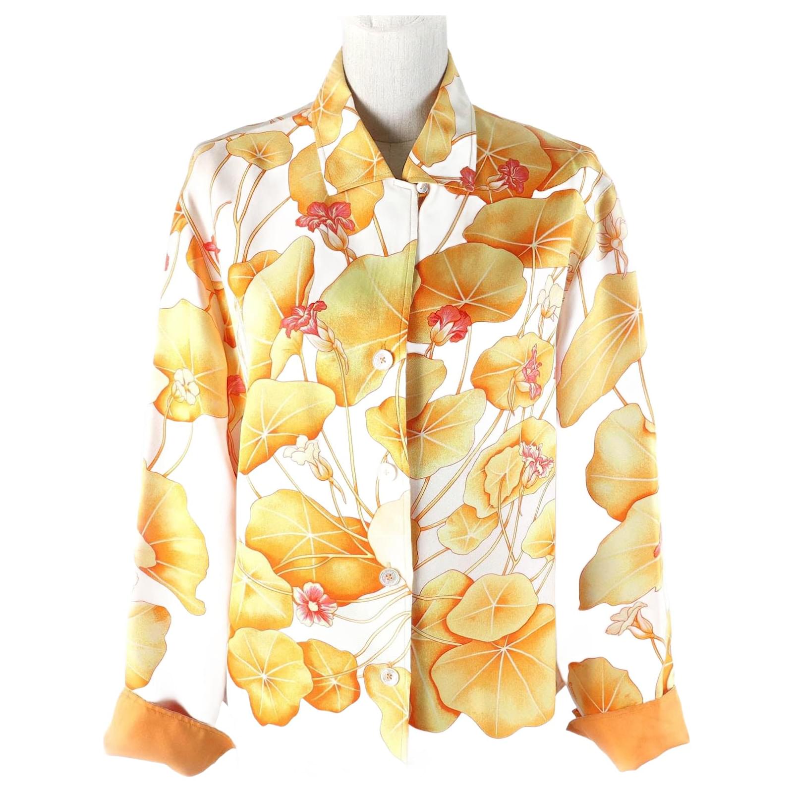 Hermès Hermes Silk Long Sleeve Shirt 38 Orange Cloth ref.2298389