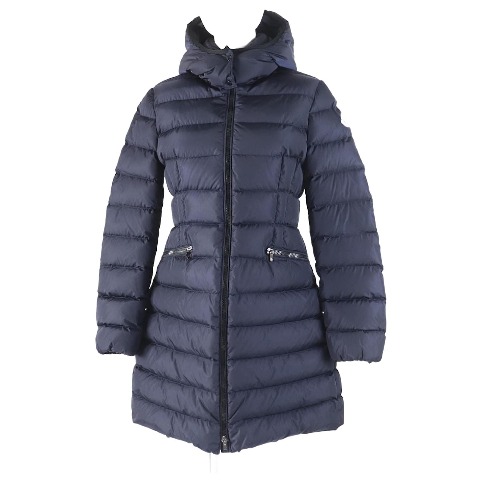 Moncler CHARPAL Nylon Hooded Long Down Coat Women Blue Navy blue