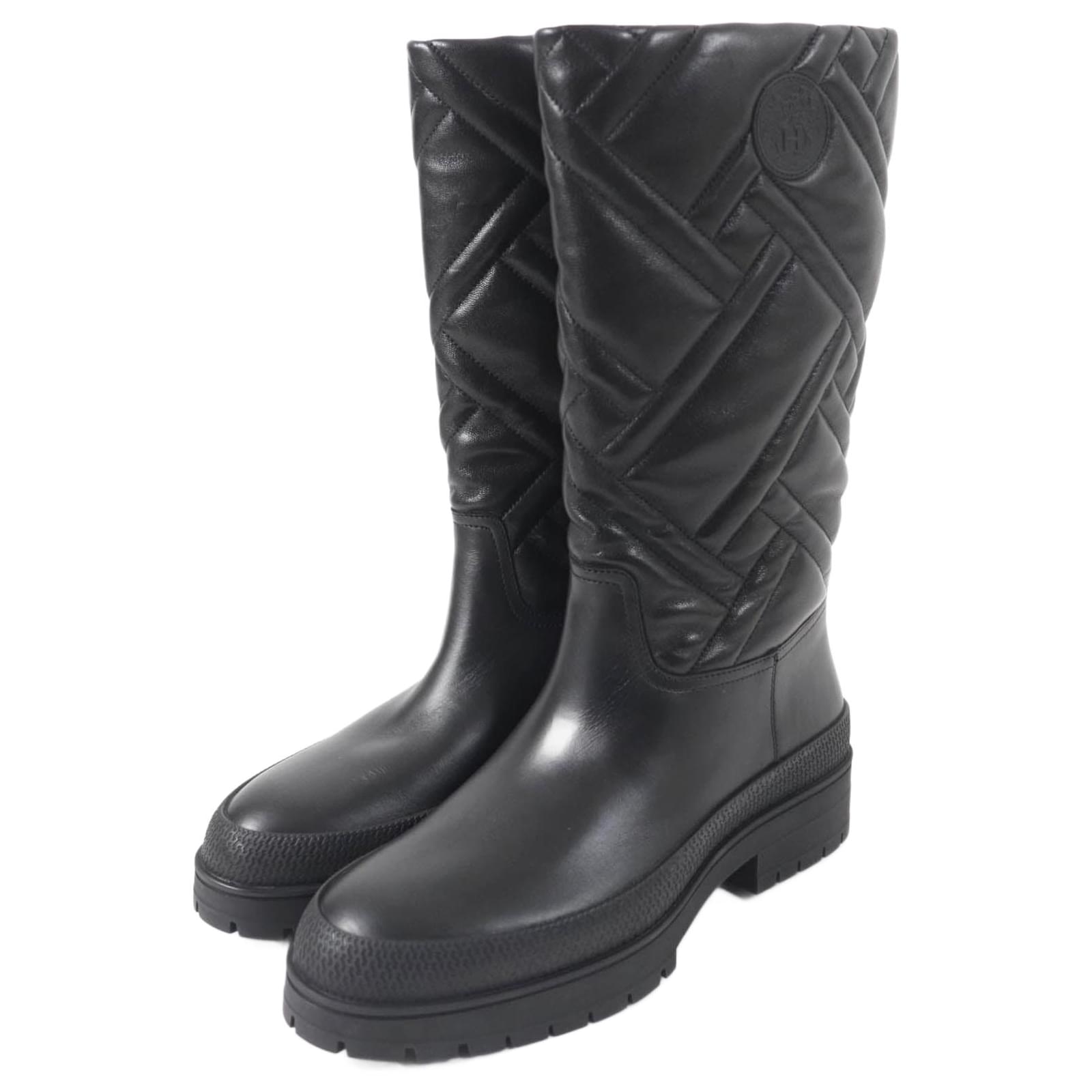 HERMES Volver Wool leather Exlibris knit boots black 35 2/1