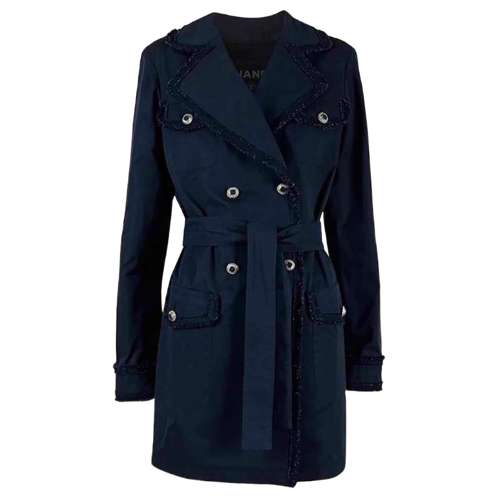 Chanel Pastoral Black Trench with CC Gripoix Buttons 34 FR Cotton