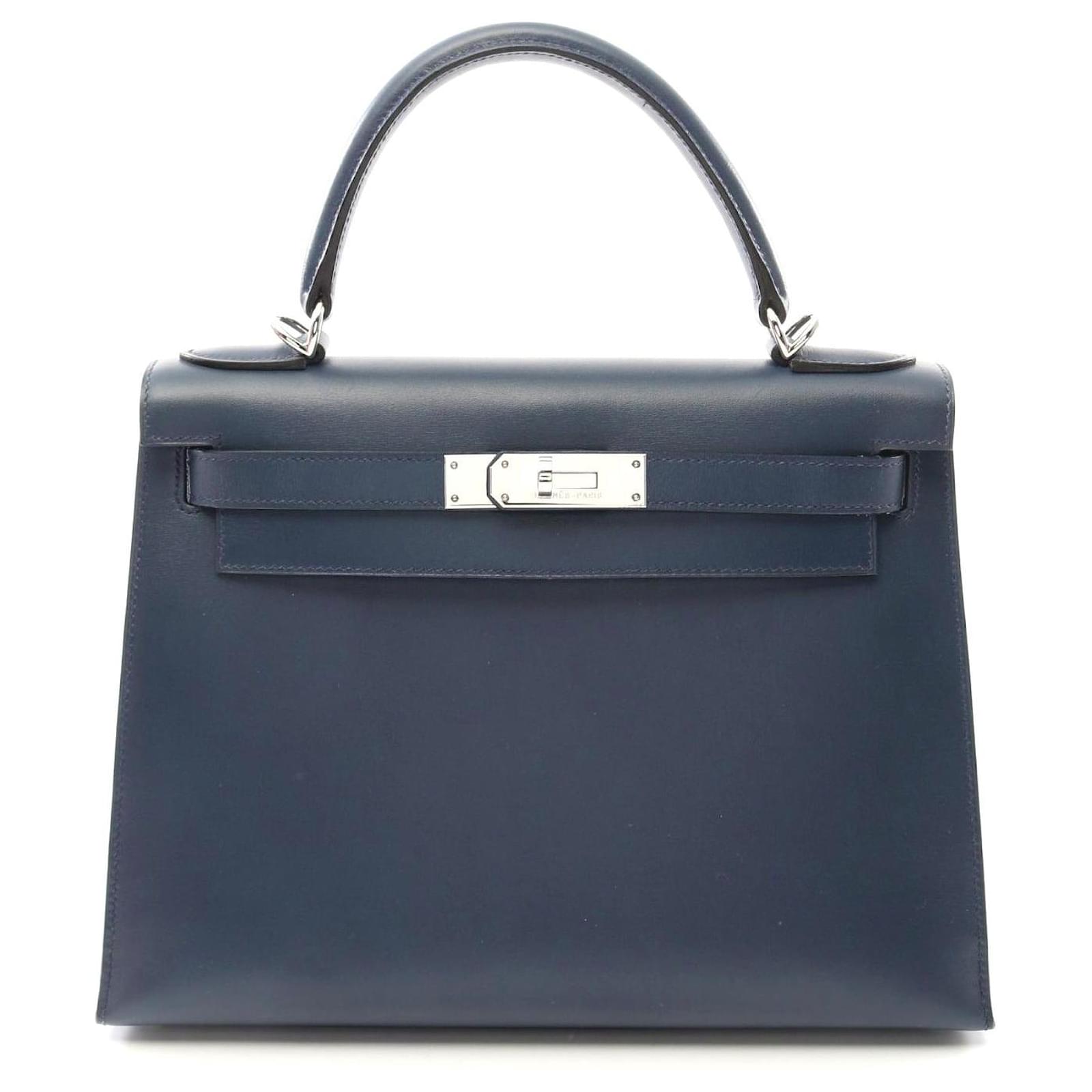 Hermès Bolso Hermes Kelly 28 de cuero box calf Azul Becerro ref