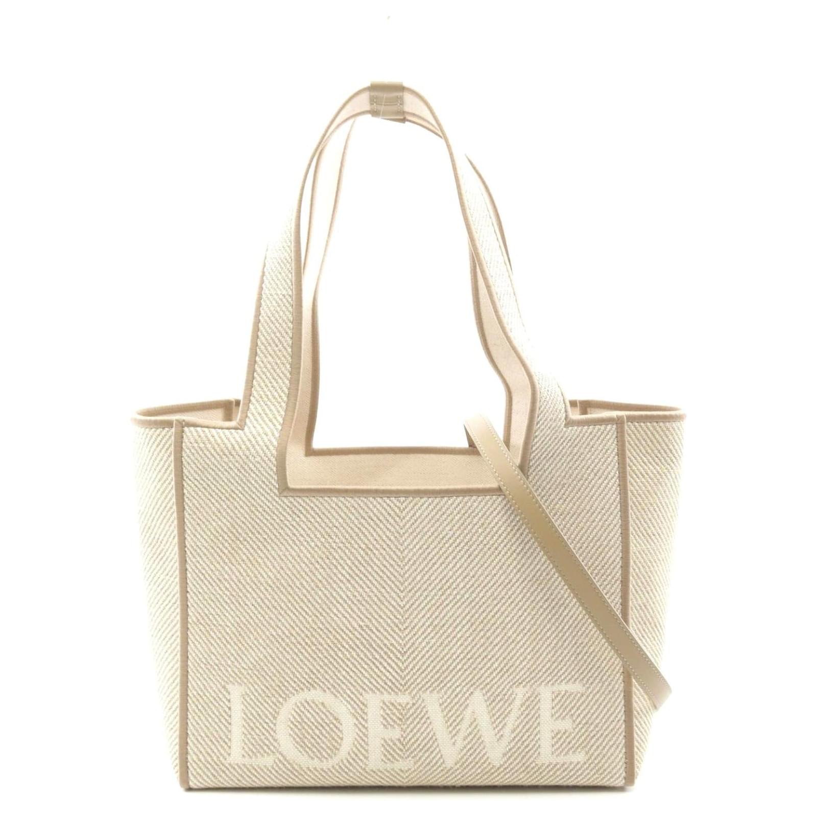 Loewe Canvas Font Tote Medium Bag Khaki
