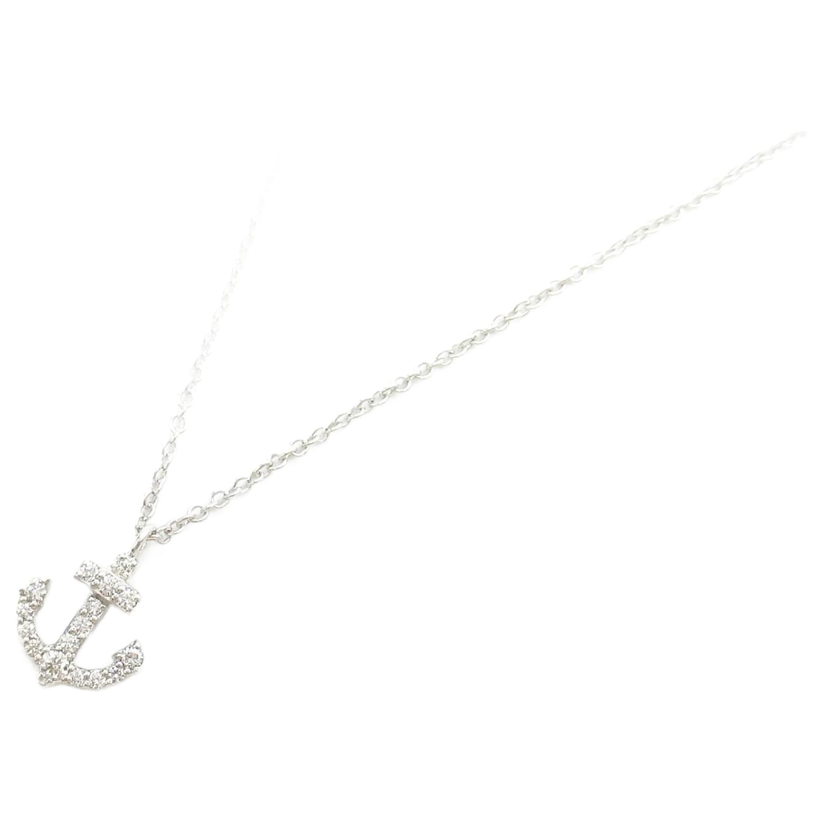 Tiffany Co Diamond Anchor Necklace K18WG White Metal