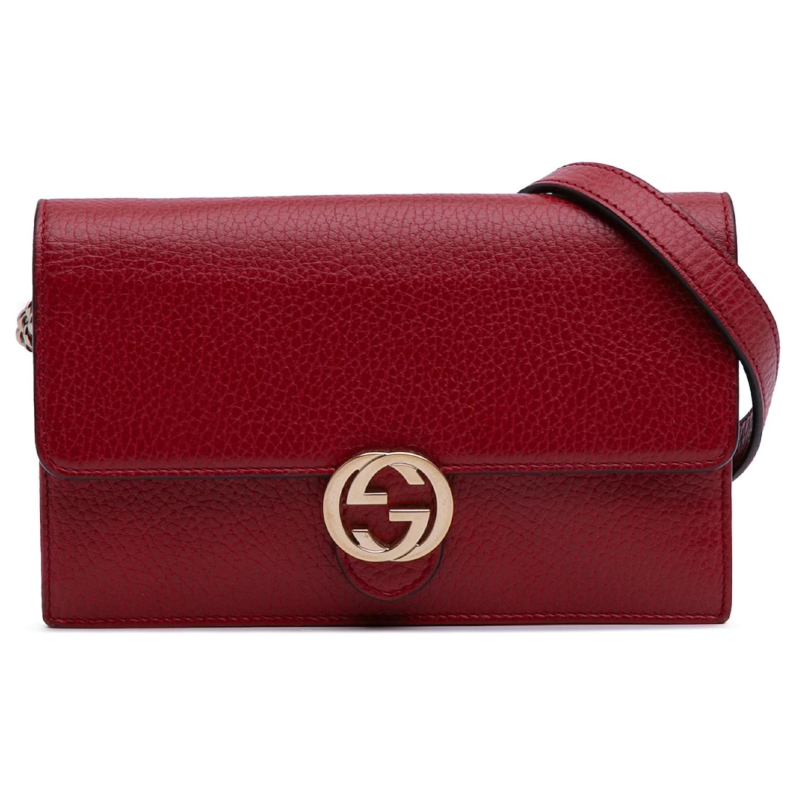 Red Leather Interlocking G Bifold Wallet