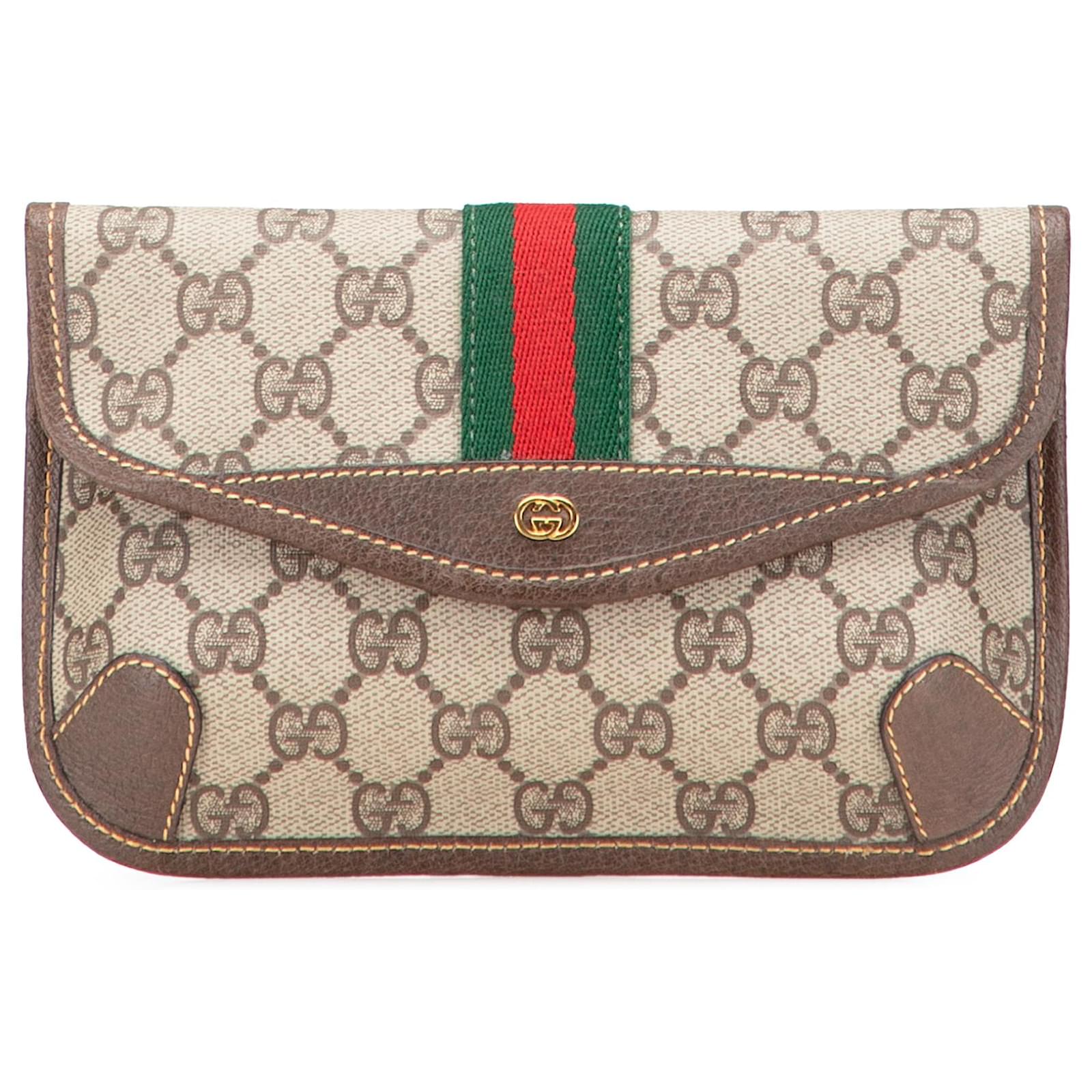Gucci Brown GG Supreme Web Pouch Beige Leather Cloth Pony-style