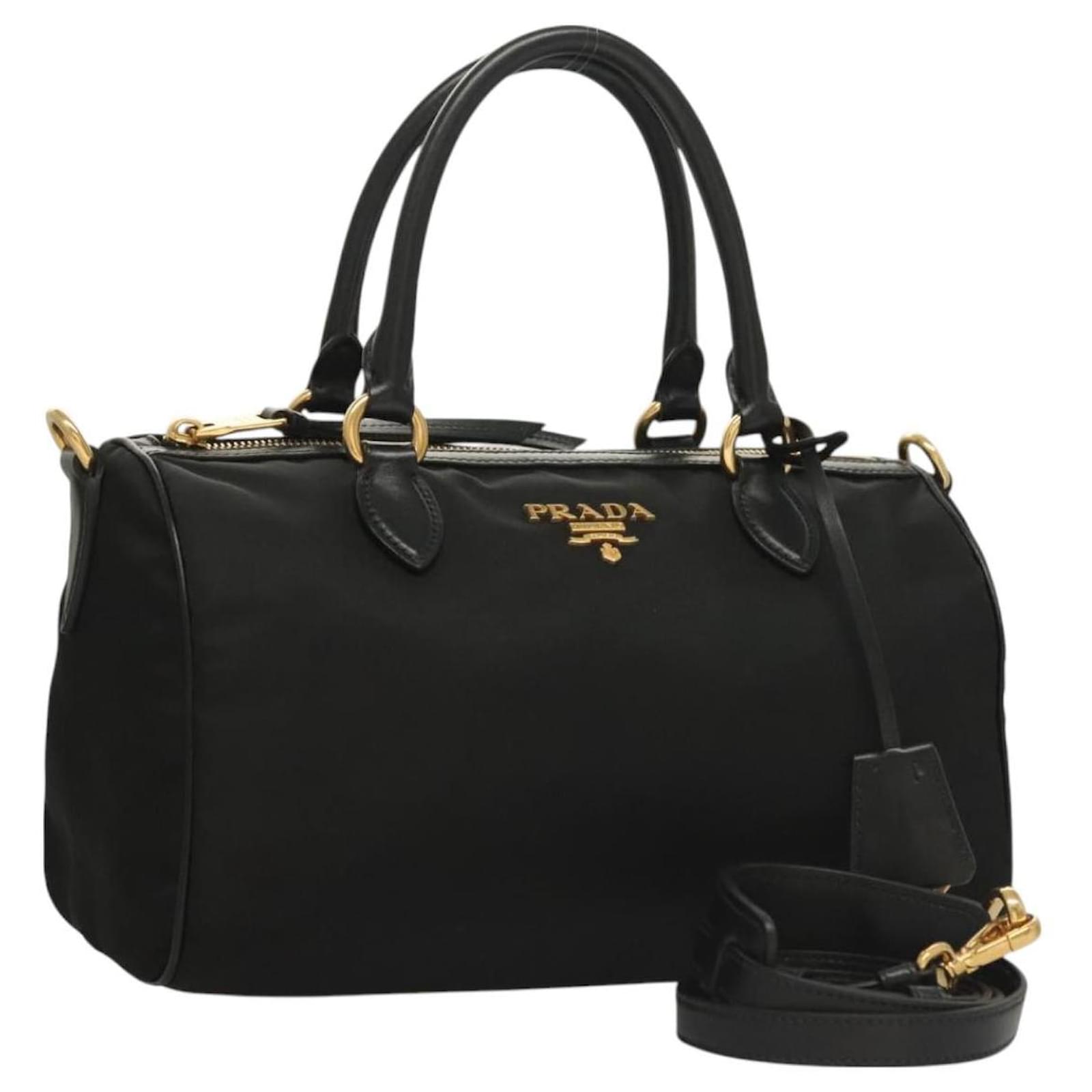 PRADA Hand Bag Nylon 2way Black Gold 1BB797 Auth am8598 Golden ref