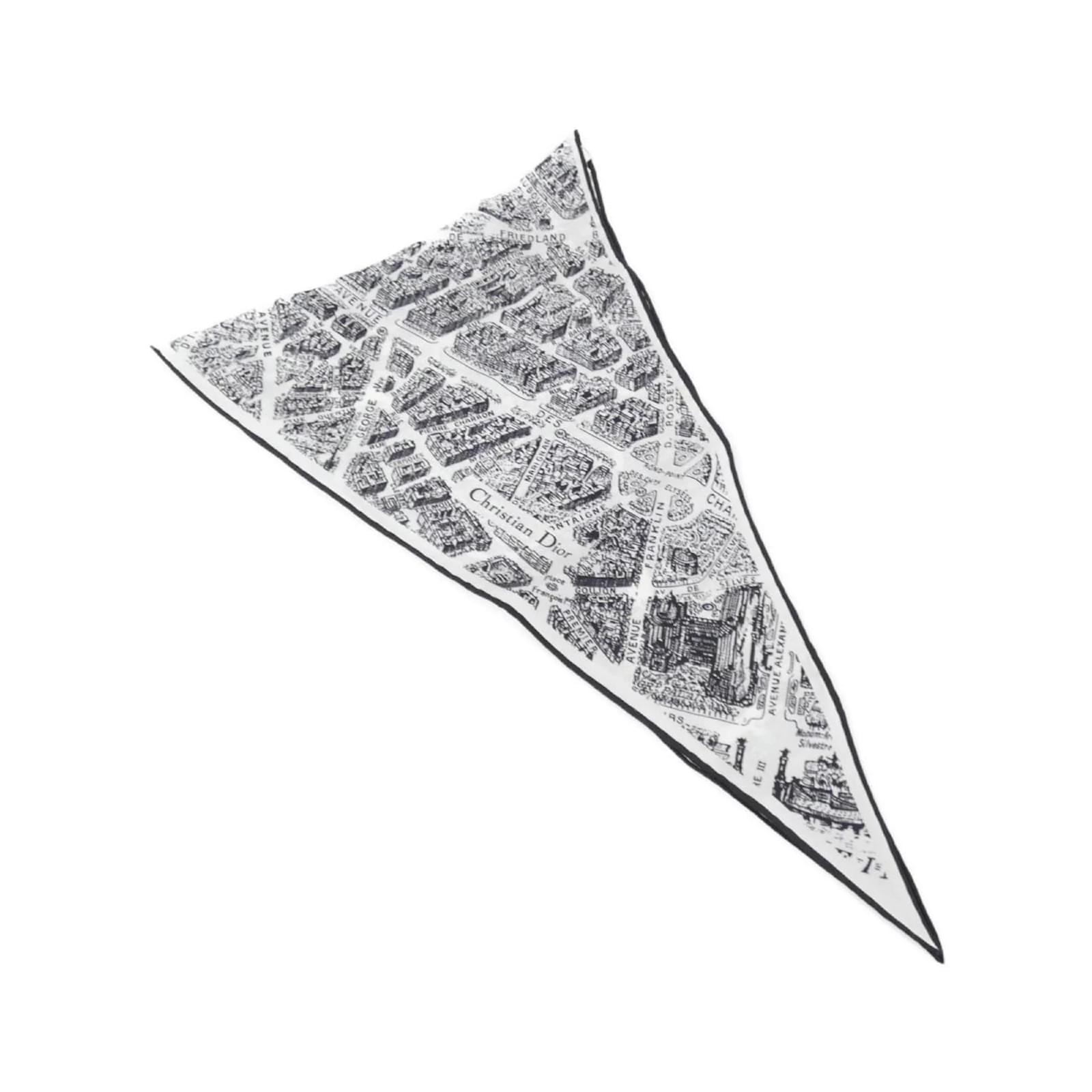 Christian Dior PLAN DE PARIS Scarf Black White Silk ref