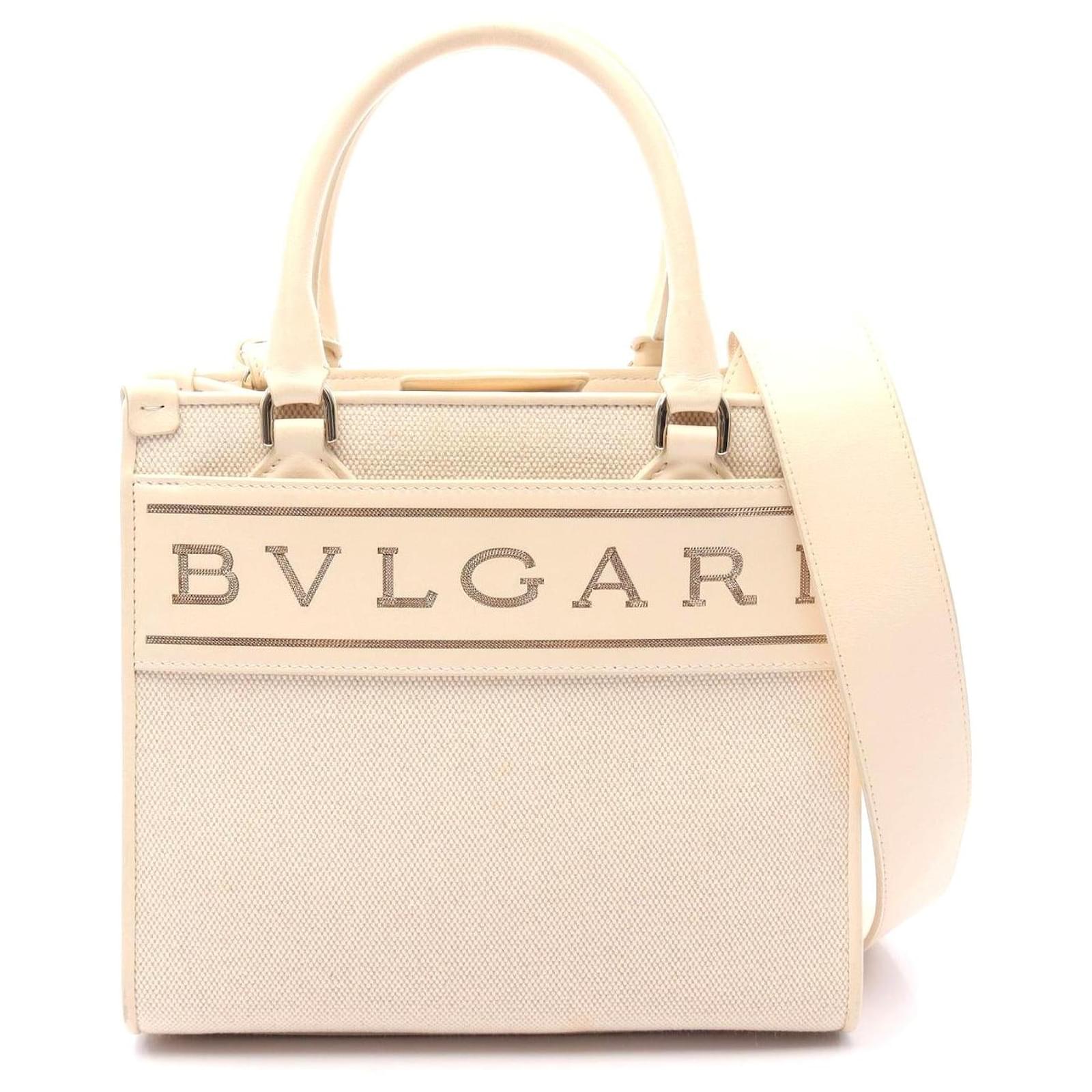 Bulgari Bvlgari Canvas Leather Logo Tote Bag Brown Beige Cloth ref