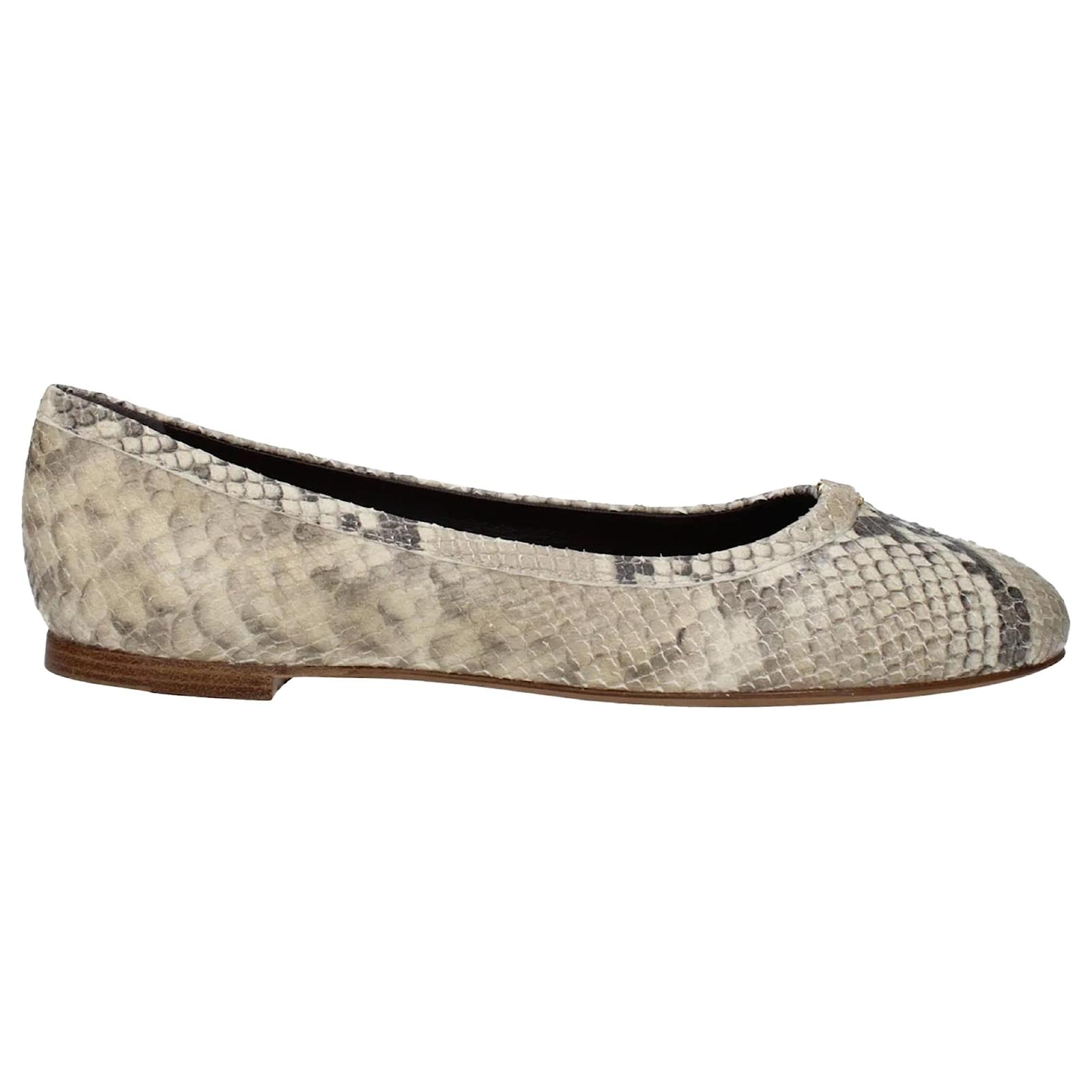 Chloé Chloè Python Marcie Ballerina Flat Brown Beige Leather ref ...