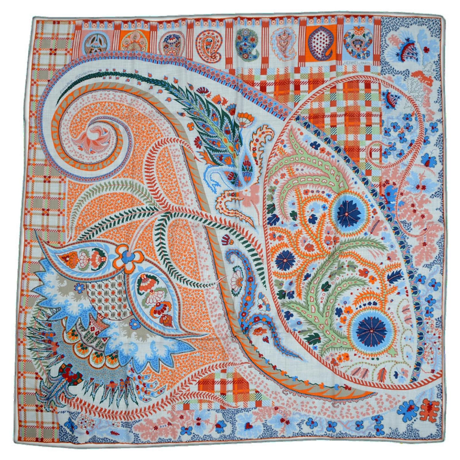HERMES cashmere silk Carre Jean Carre 140 Tattoos Marines Bandana Sailor Tattoo Large Scarf Stall Brown