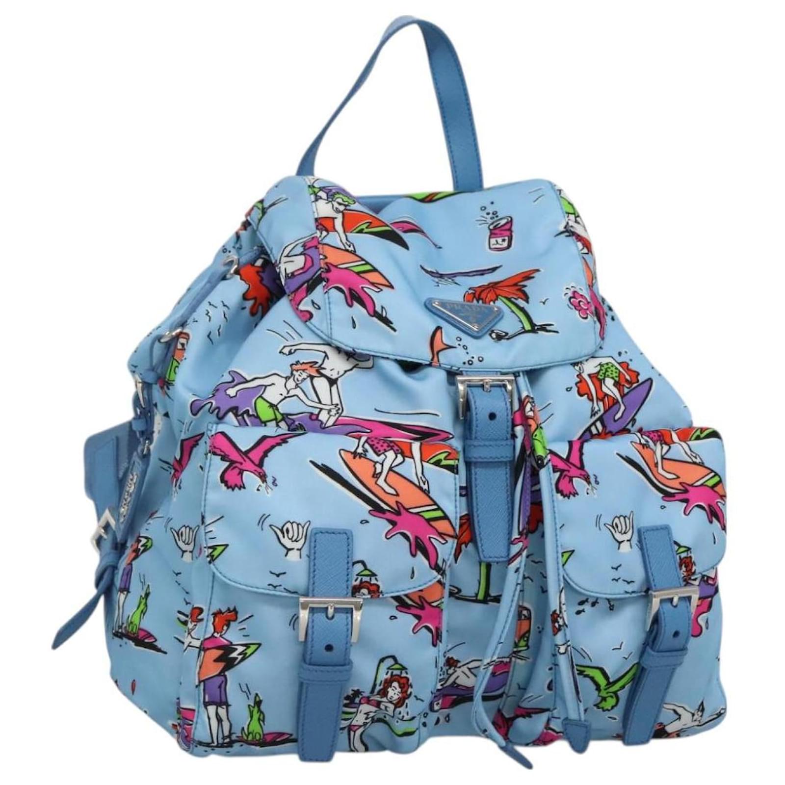 PRADA Backpack Nylon Light Blue Silver Auth 127568V Silvery