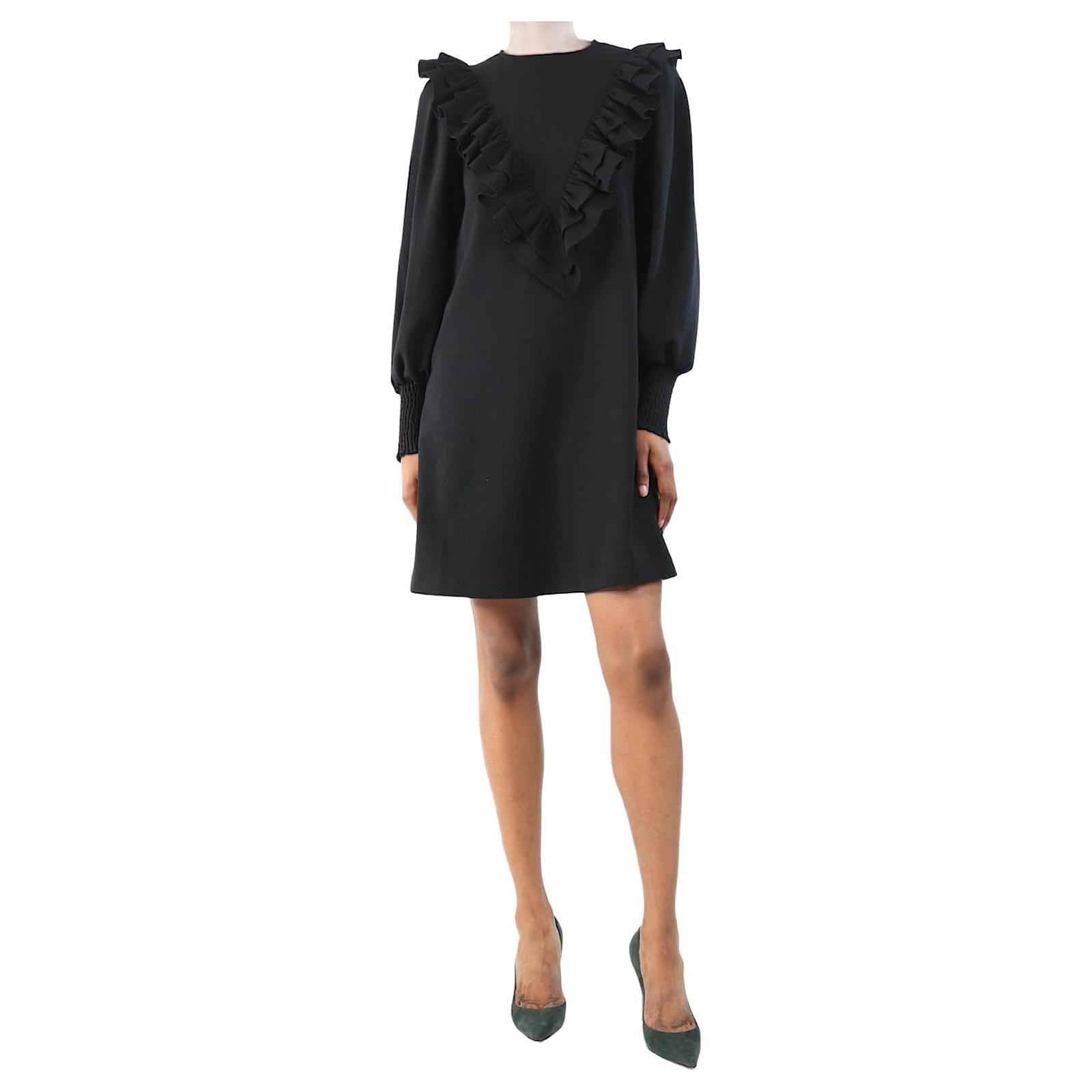 Ganni Black ruffled mini dress - size UK 6 Polyester ref.2316059