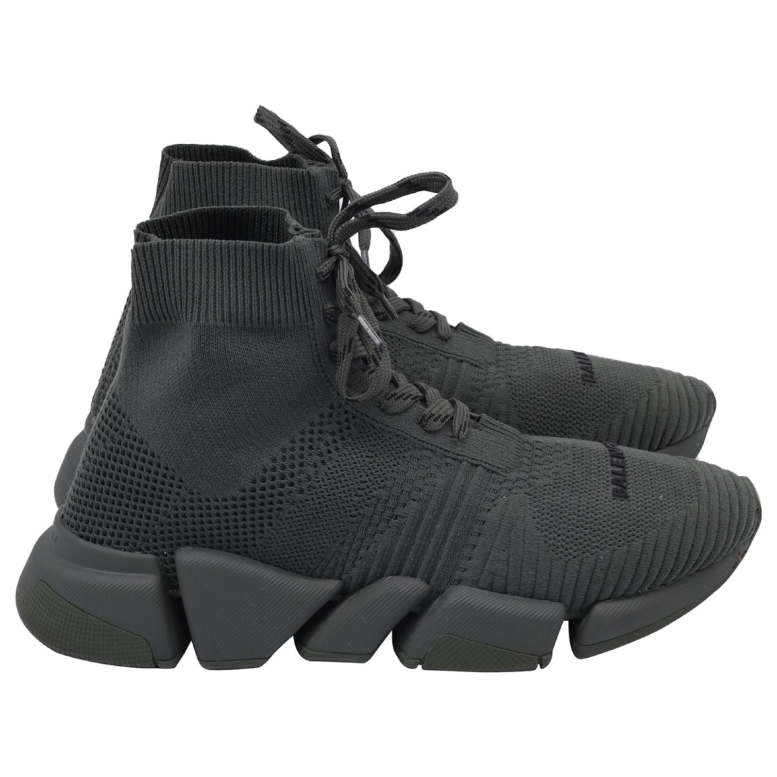 Balenciaga Speed Lace-Up Knitted Sneakers in Olive Polyester