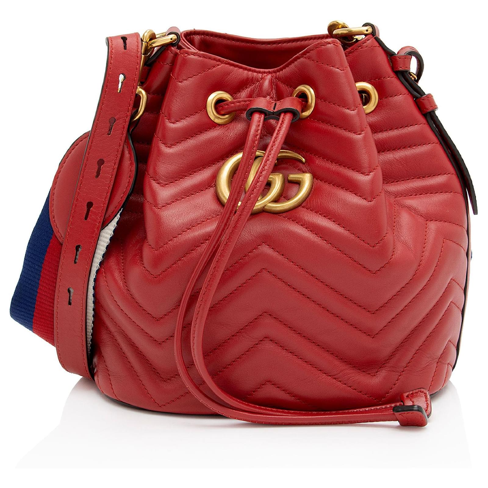 Borsa a secchiello Gucci Matelassé in pelle GG Marmont Rosso ref