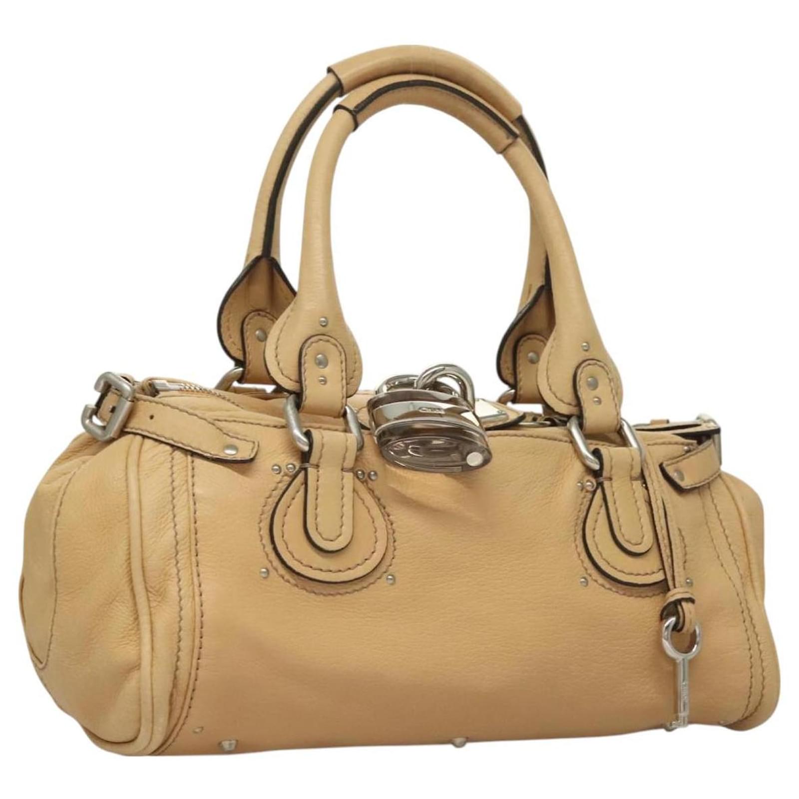 Chloé Chloe Paddington Hand Bag Leather Beige Silver Auth