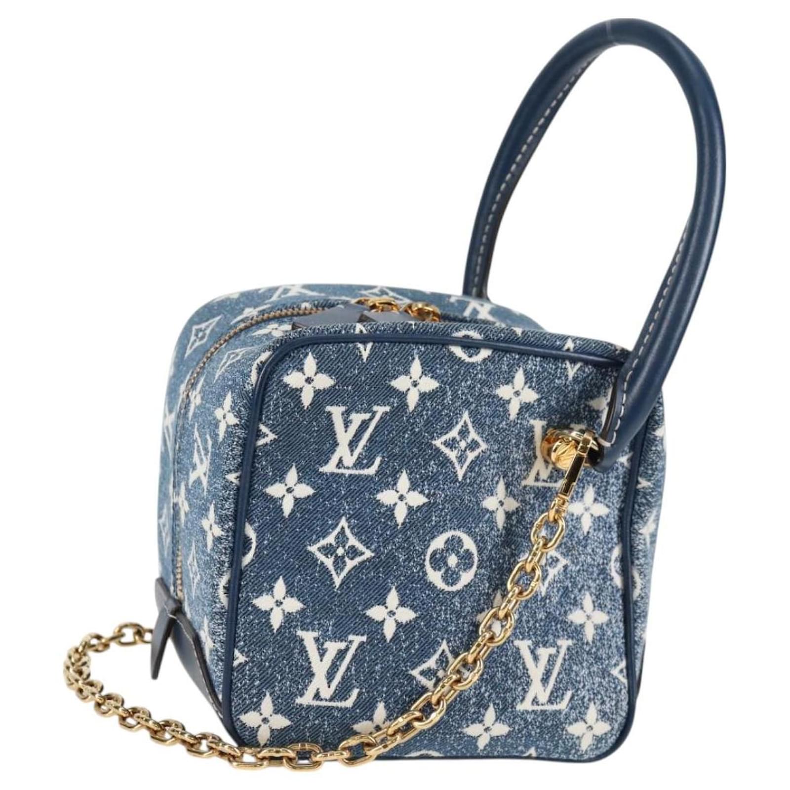 LOUIS VUITTON Monogram Denim Square bag Hand Bag Blue LV Auth MX471M