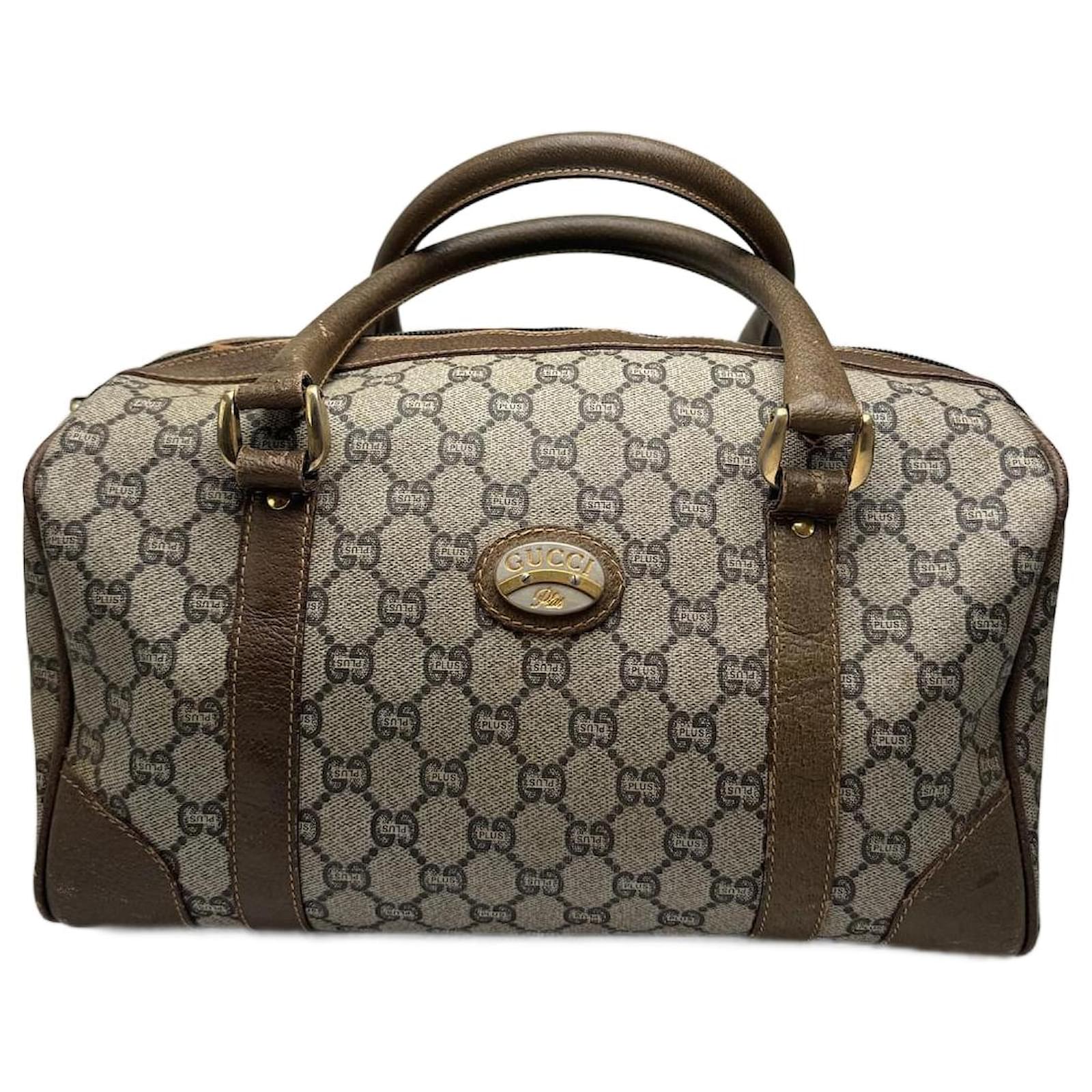 Vintage Gucci Plus Monogram Leather mini Boston Bag brown grey ref