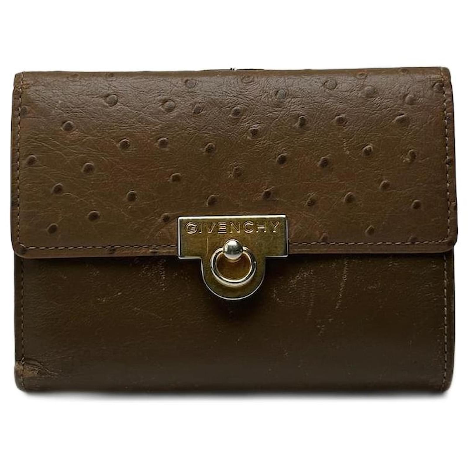 小物 Vintage Givenchy leather wallet Vintage Givenchy Wallet Brown Khaki Ostrich leather ref.2319217