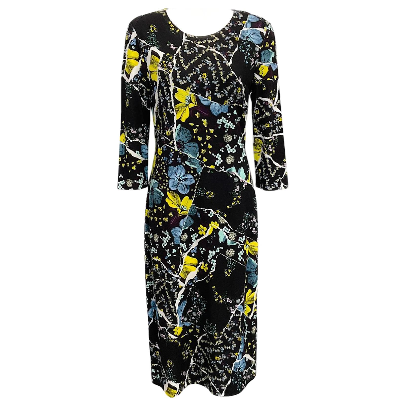Erdem Black Multi Floral Print Jersey Allegra Midi Dress
