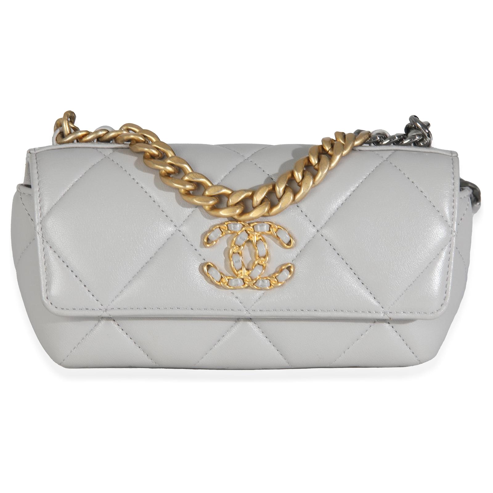 Chanel Grey Quilted Lambskin Chanel 19 Sunglasses Case With Chain