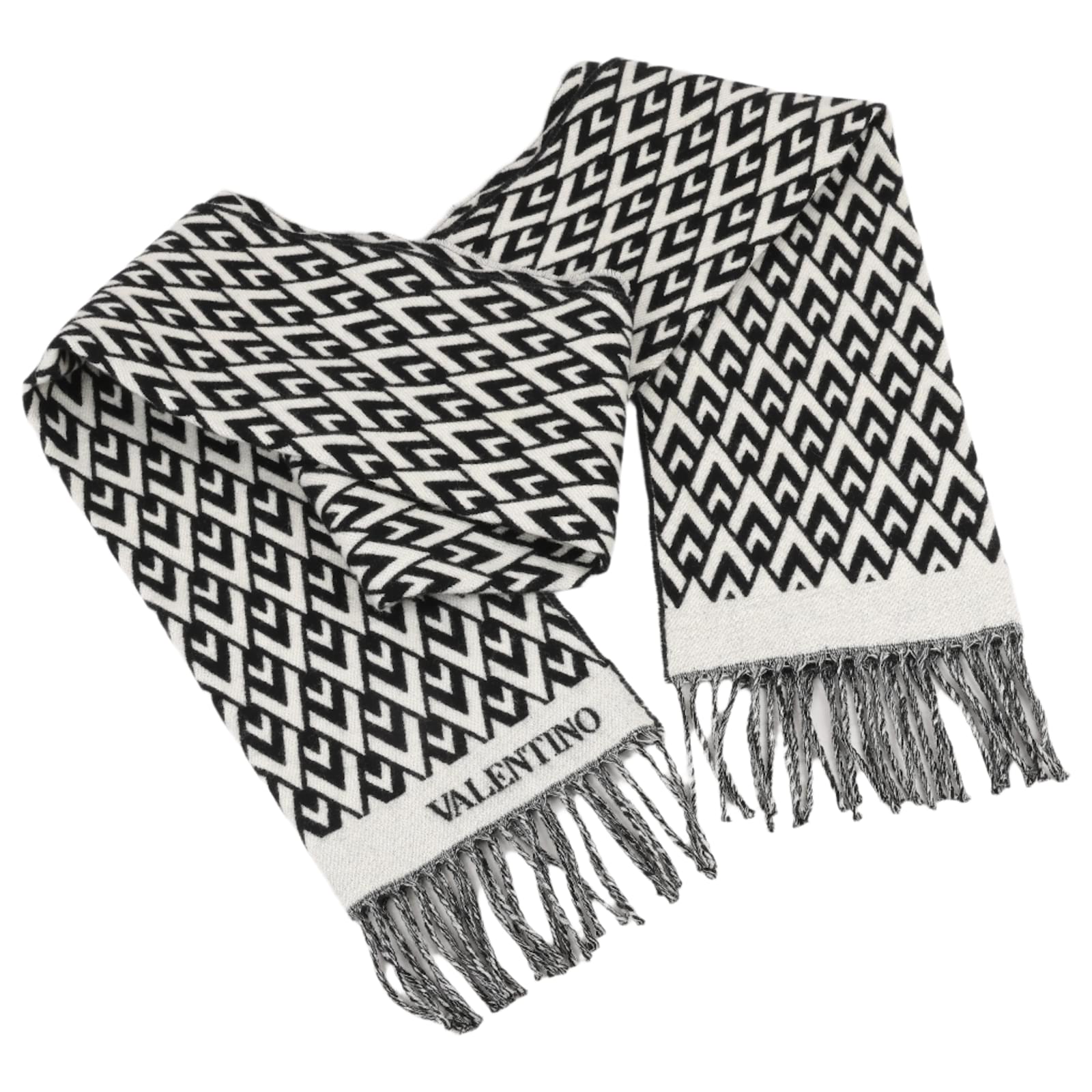 Sciarpa V logo Valentino Garavani in lana e cashmere nera × bianca