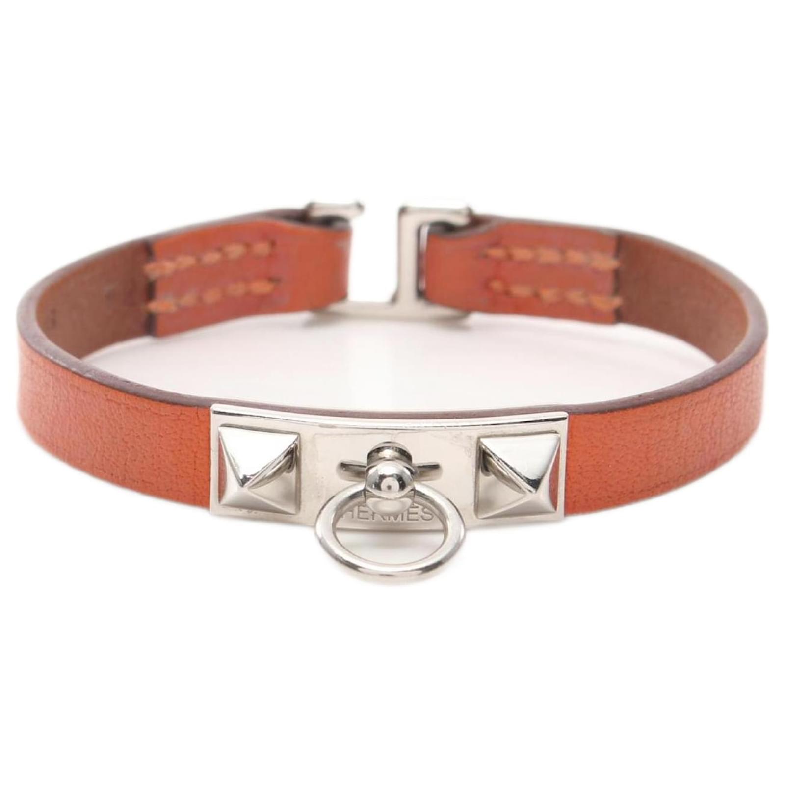 HERMES U engraved Rival mini leather bracelet Bangle accessories black #T3