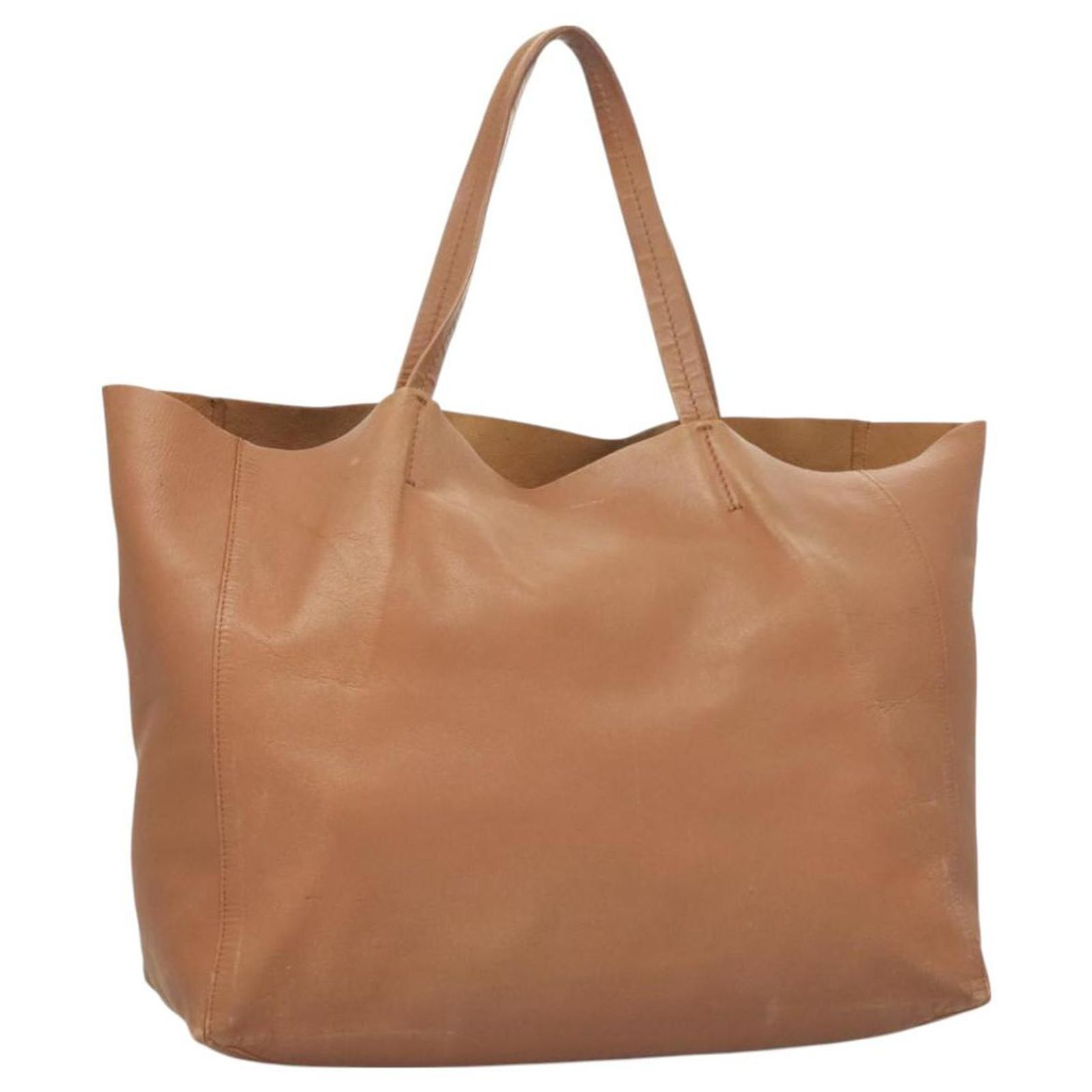 Céline CELINE Horizontal Cabas Tote Bag Leather Brown gold Auth