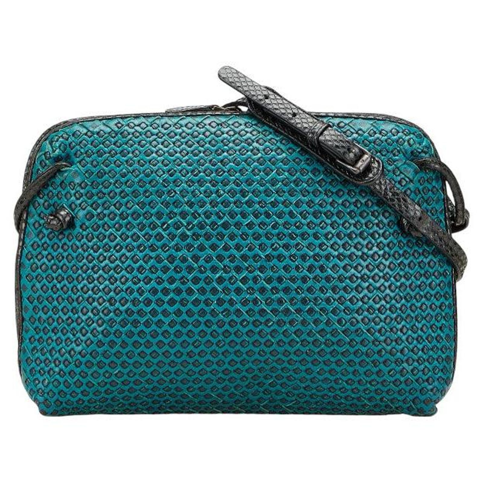 Bottega Veneta Intrecciato Python Leather Shoulder Bag Green ref 