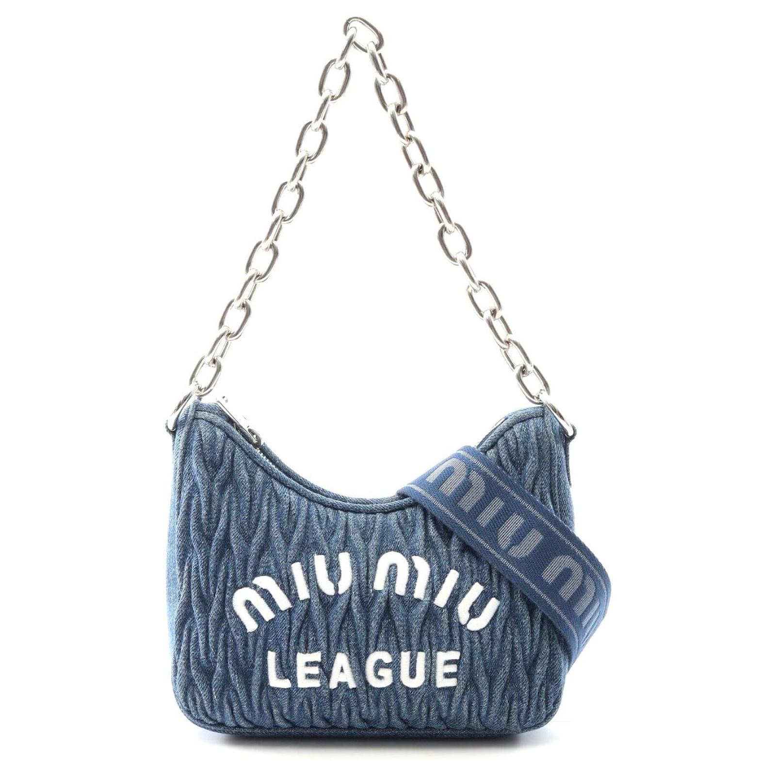 極美品 MIU MIU JACQUARD DENIM SHOULDER BAG MIU MIU 2000 BLUE DENIM SHOULDER BAG – RDB