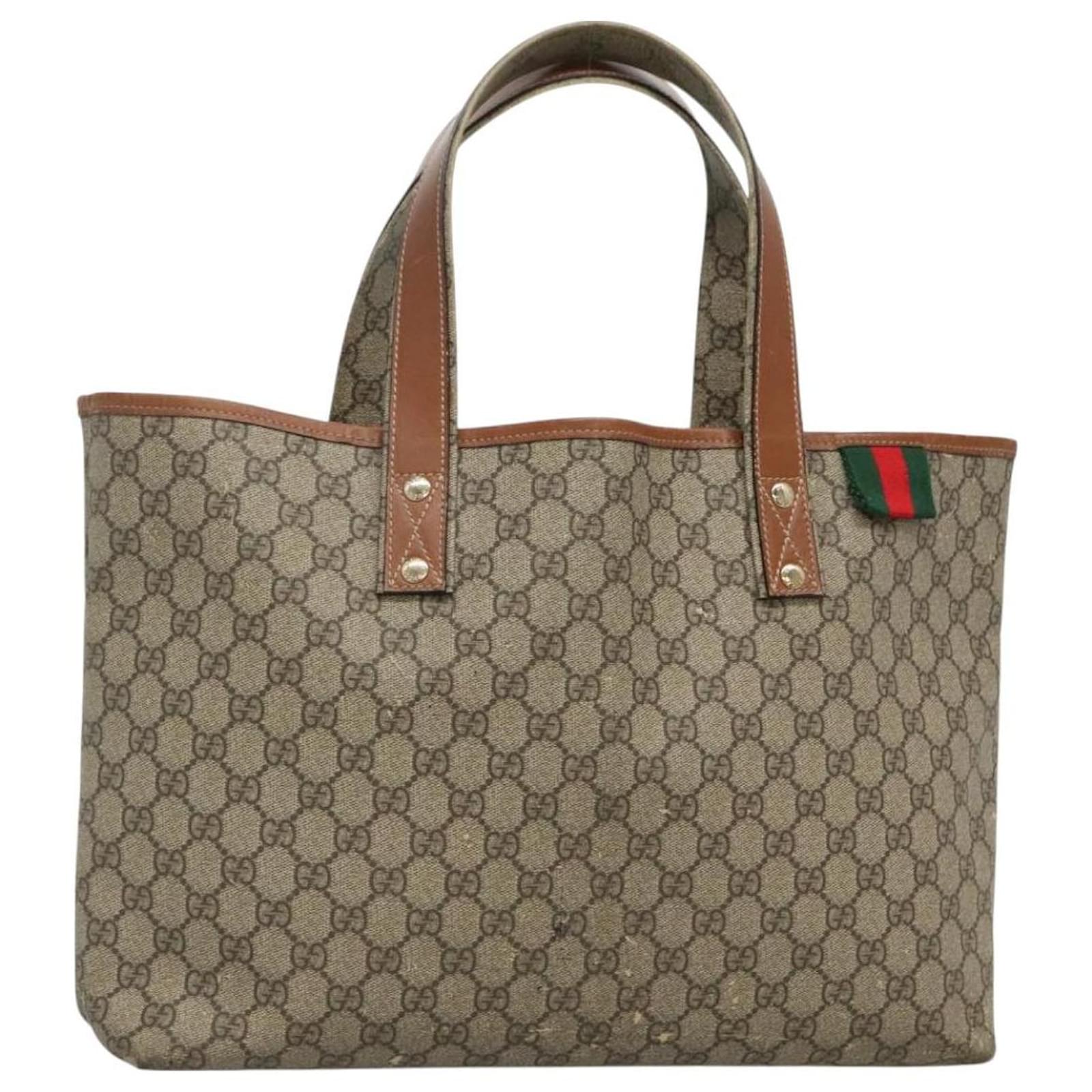 GUCCI GG Supreme Tote Bag PVC Beige Gold 211134 Auth 129338 Golden