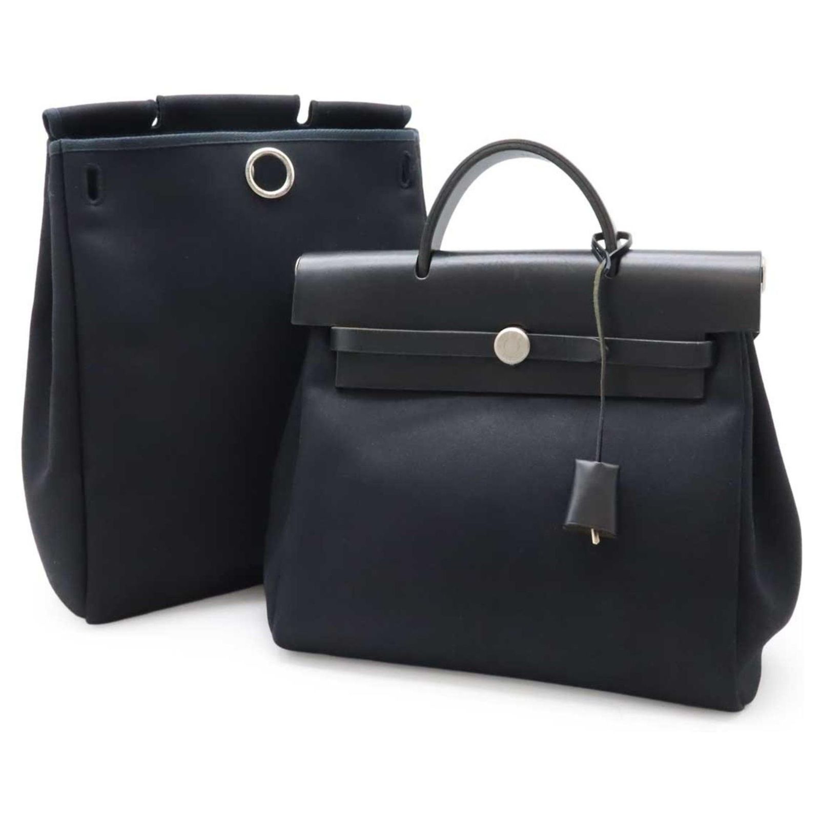 Sac Herbag Hermès En Toile Noir - Taille GM 39x39, Bandoulière, Sans étiquette