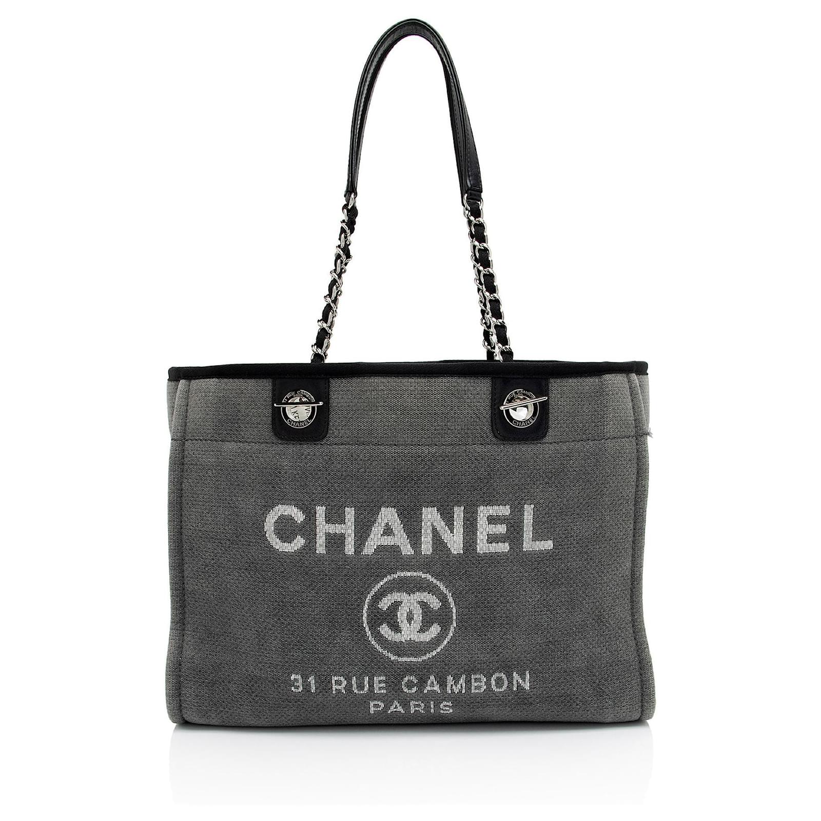Gabrielle Chanel Denim Deauville Small Tote Black Leather ref