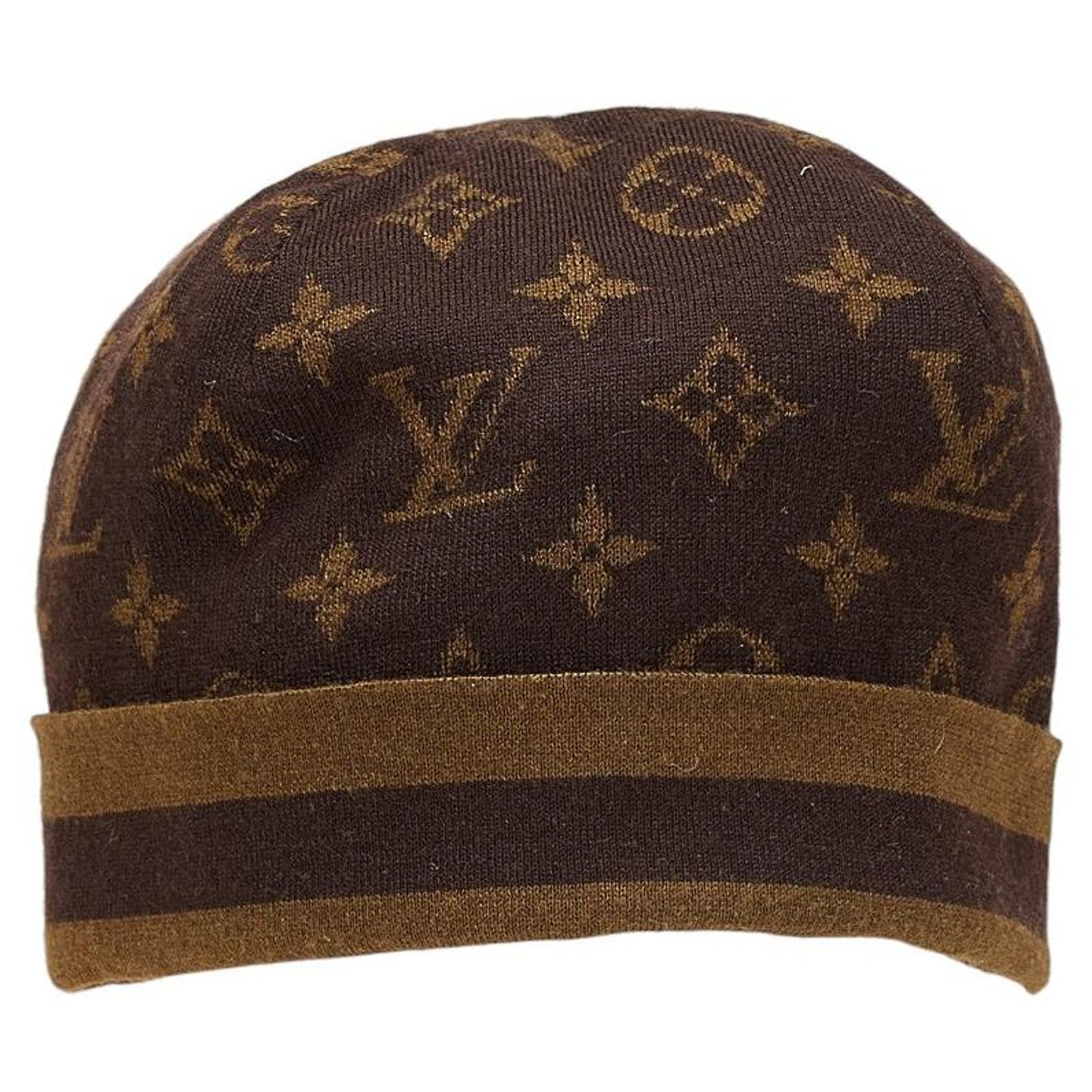 Louis Vuitton Monogram Cashmere Silk Knit Cap Brown Cloth 