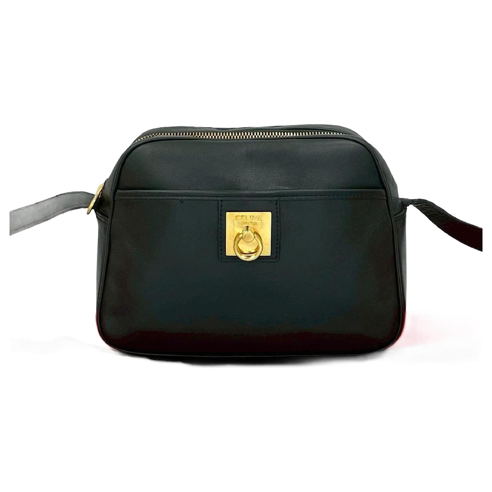 Céline Celine Vintage Logo Leather Shoulder Bag Black ref