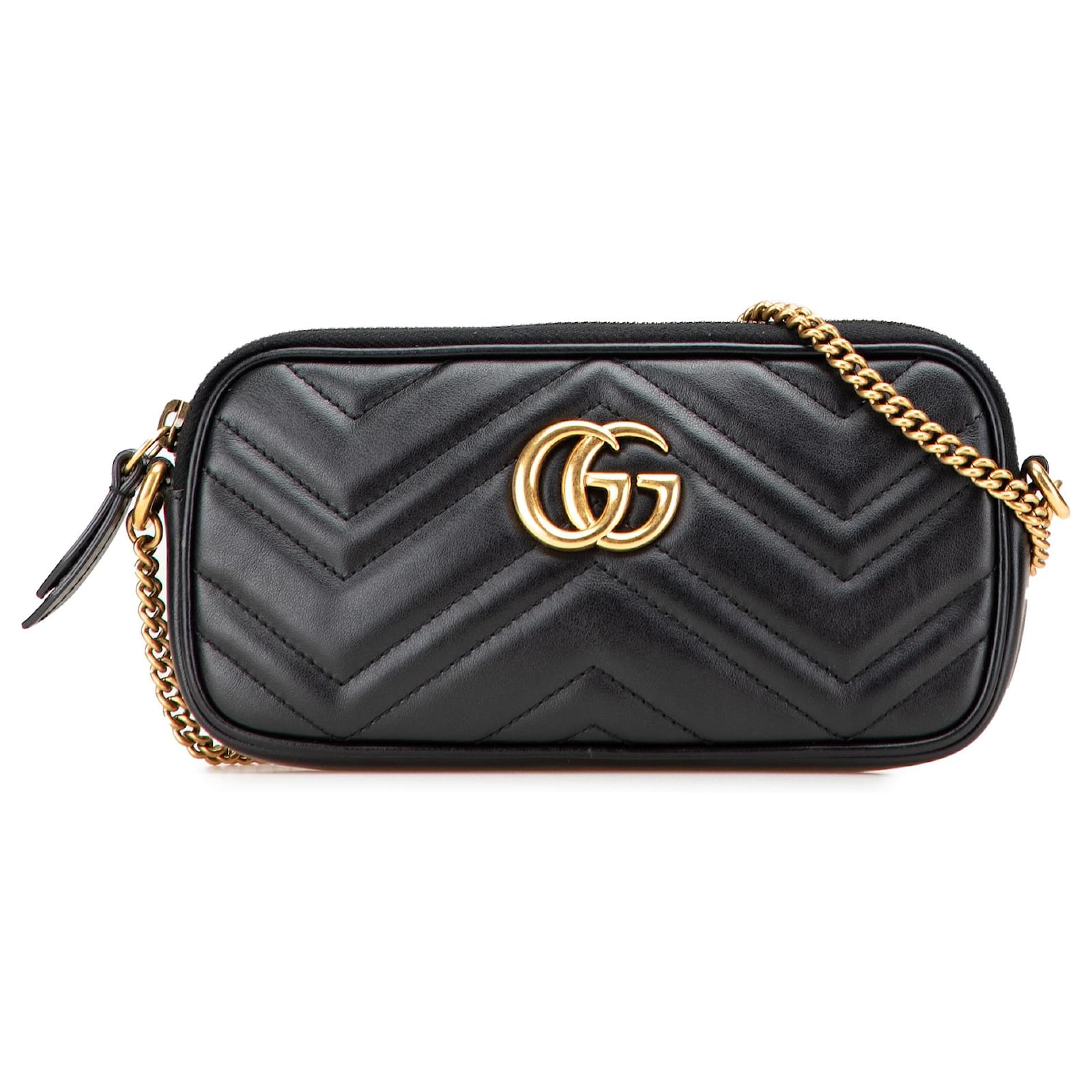Gucci Mini GG Marmont de cuero negro cámara bandolera Becerro ref
