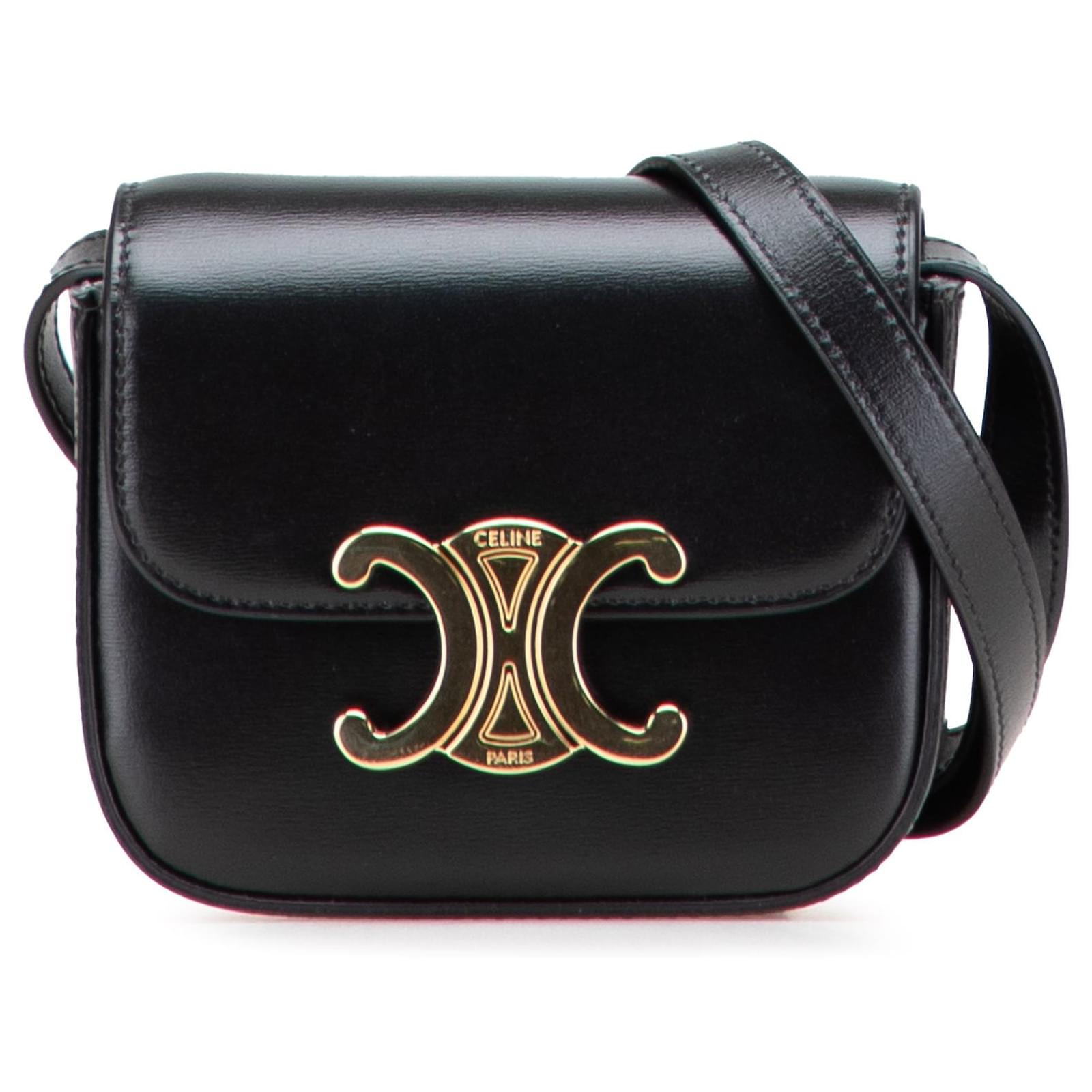 ★関税込★CELINE★Mini Triomphe Bag in Shiny Calfskin Black CELINE Shiny Calfskin Mini Triomphe Black 1677579 | FASHIONPHILE