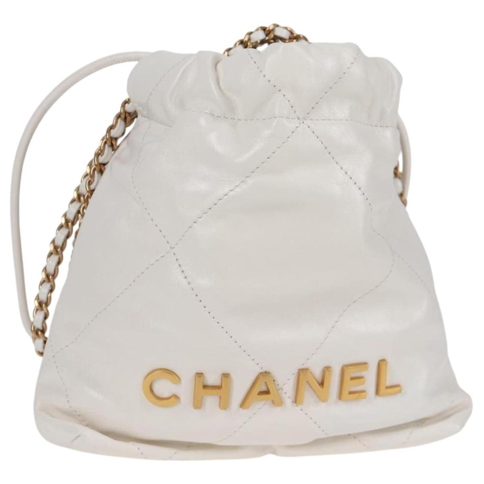 CHANEL Bicolore Chain Chanel 22 Mini Bag Lamb Skin 2way White CC