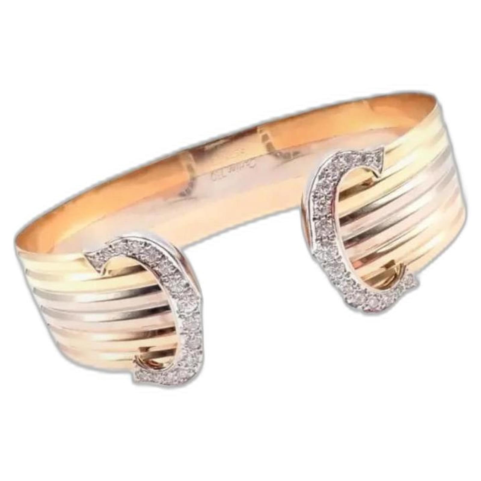 Magnificent Cartier Bracelet Jonc 2C TRINITY three Golds 750e Diamonds