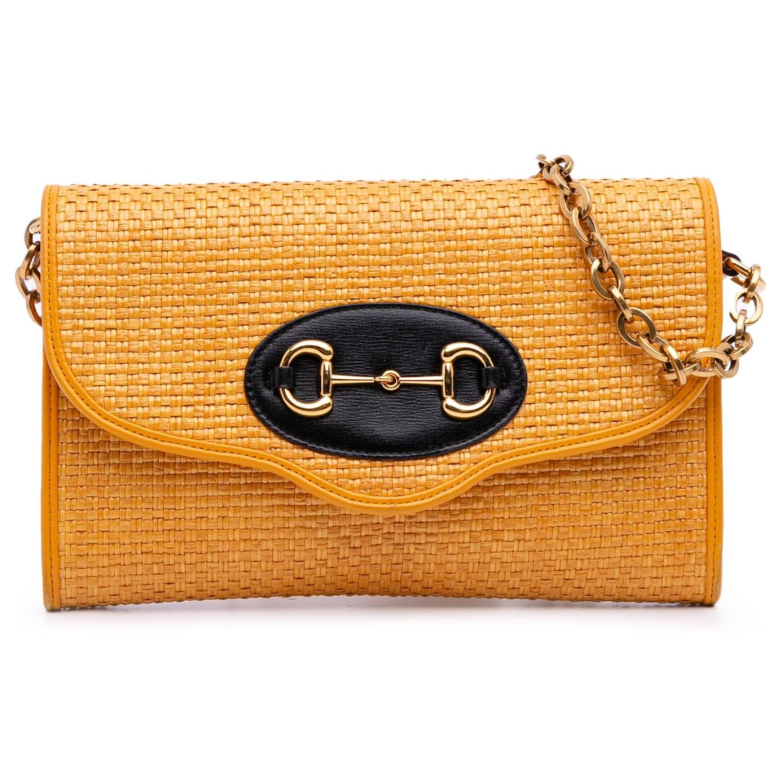 Gucci Bandolera de rafia amarilla Horsebit 1955 Amarillo Mostaza