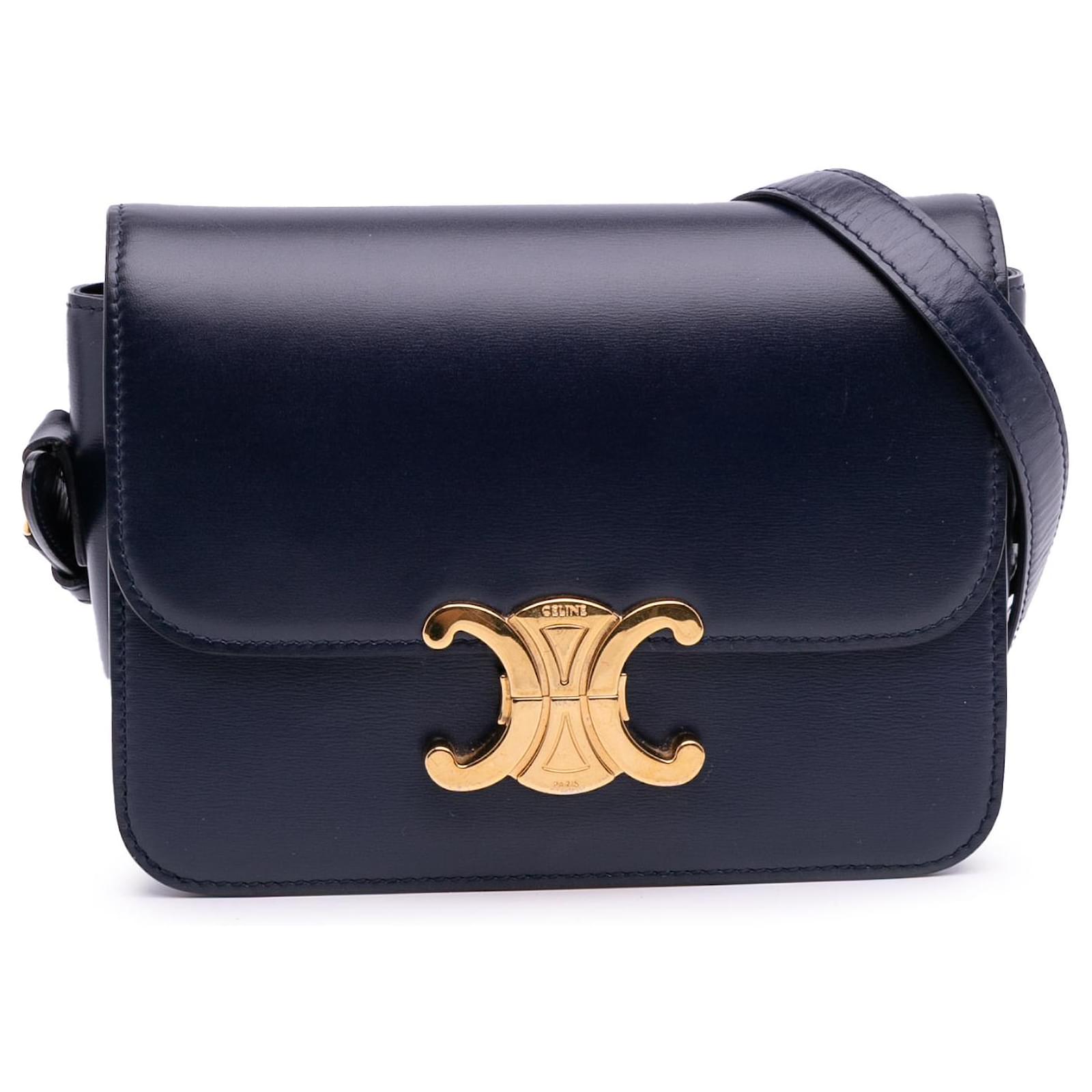 Céline Celine Blue Teen Shiny Calfskin Triomphe Crossbody