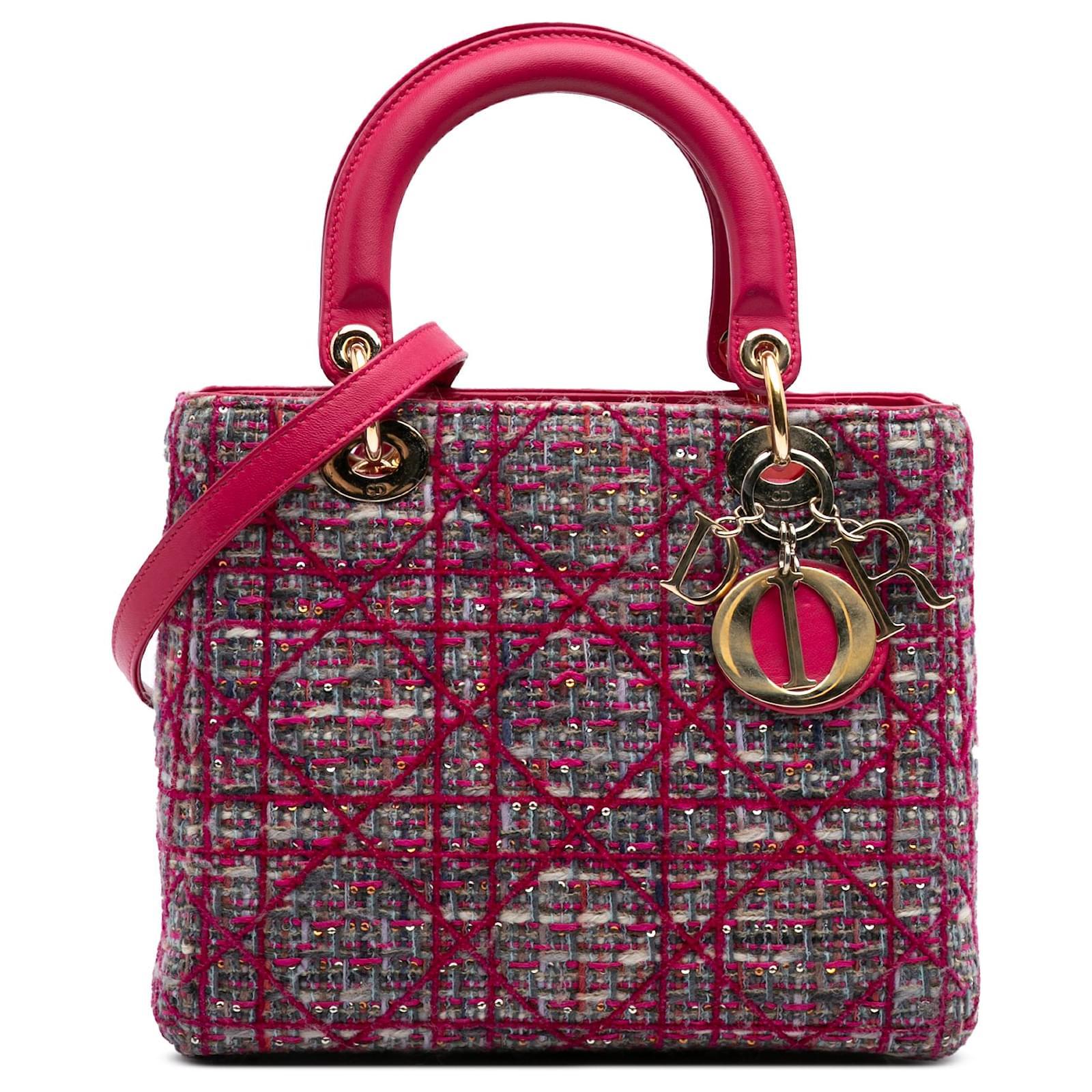 Dior★Dior Medium Tweed Cannage Lady Dior Pink Christian Dior Tweed Cannage Lady Dior Bag | Rent Christian
