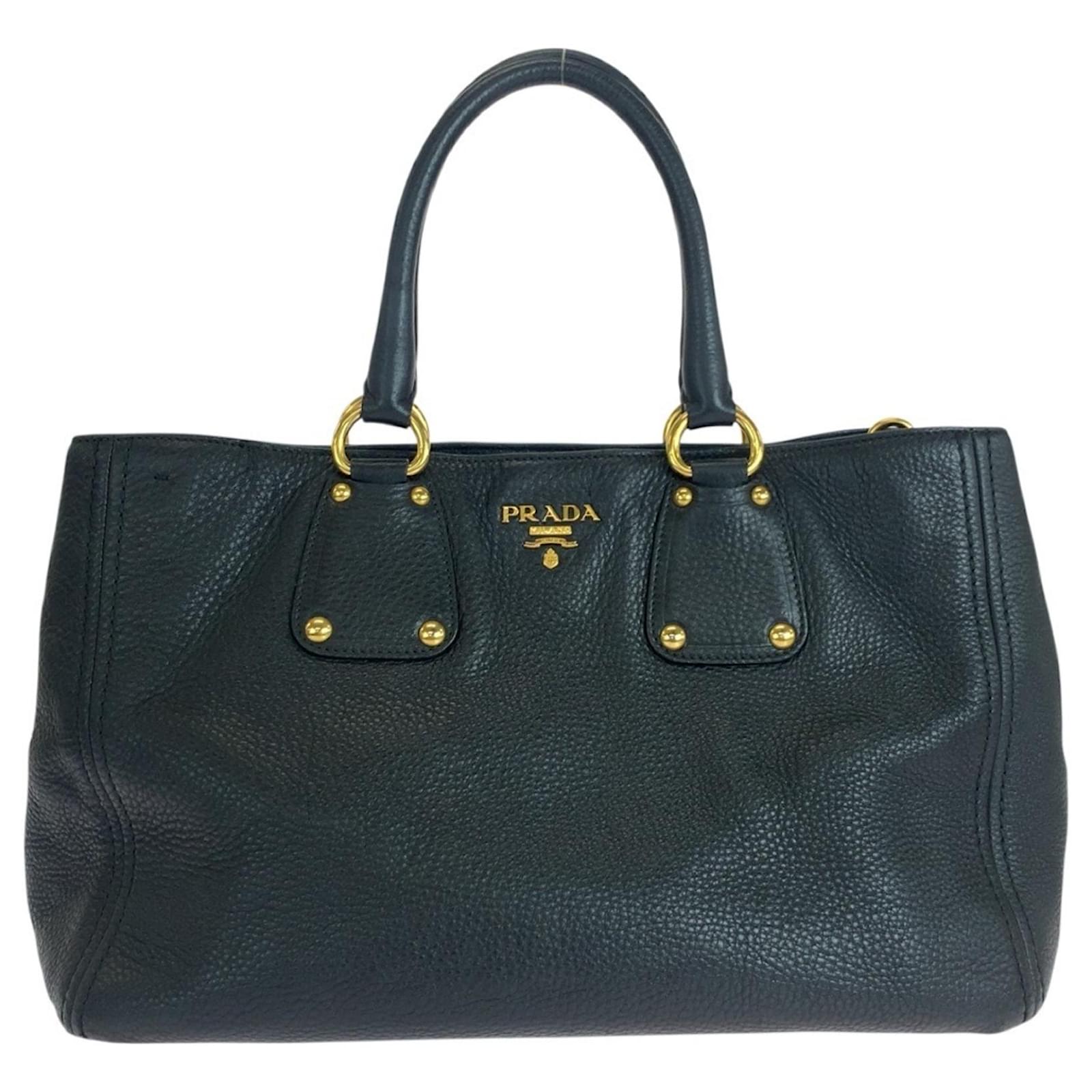 Prada Vitello Dino Black Leather Tote Bag ref.2329988 - Joli Prada Vitello Dino Black Leather Tote Bag ref.2329988 - Joli
