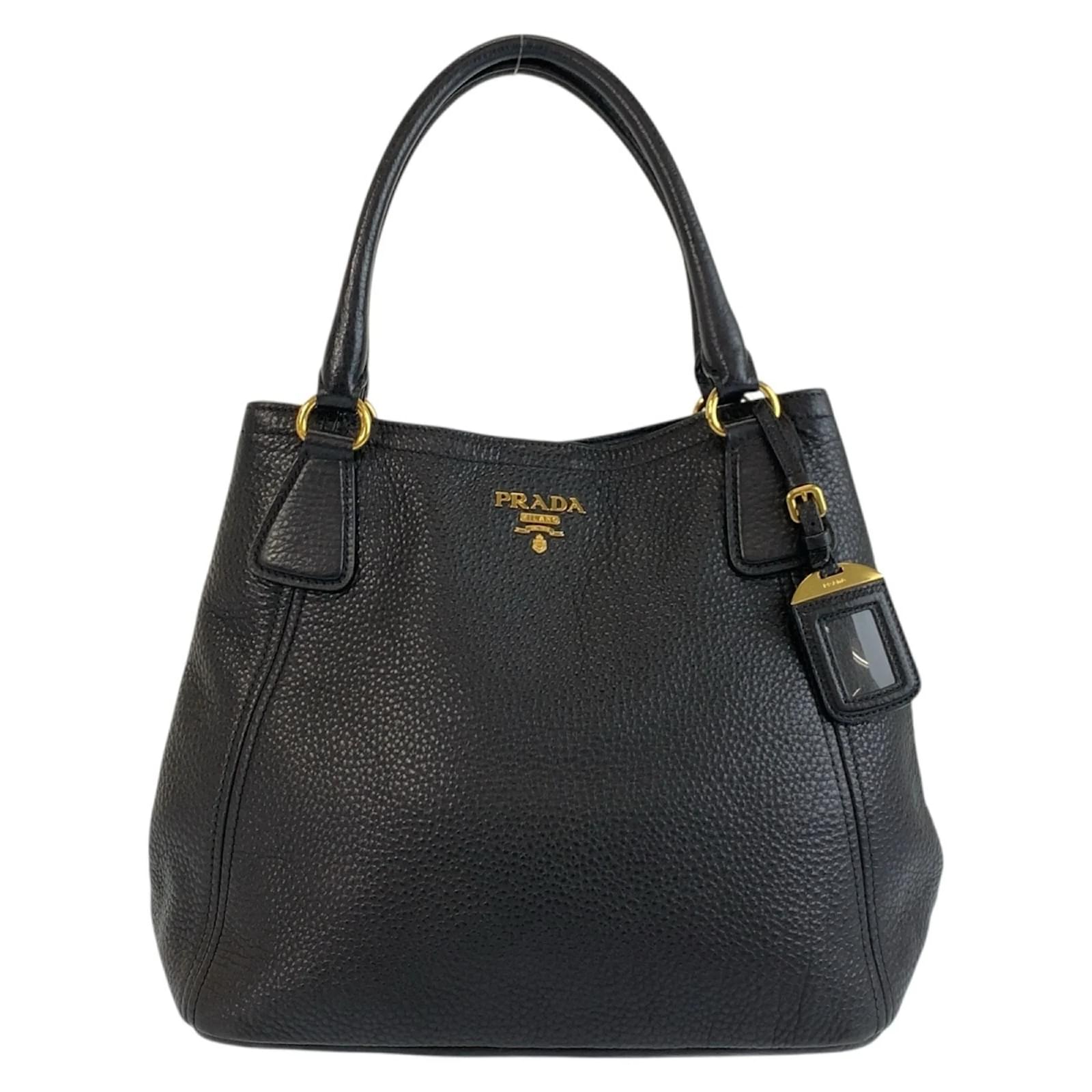 Prada Vitello Dino Black Leather Tote Bag ref.2330136 - Joli Prada Vitello Dino Black Leather Tote Bag ref.2330136 - Joli